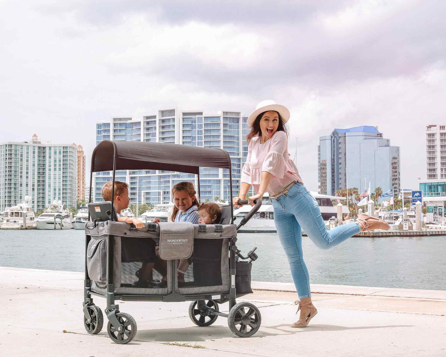 W4 Original Quad Stroller Wagon - Lifestyle Image Side View of Wagon Gray