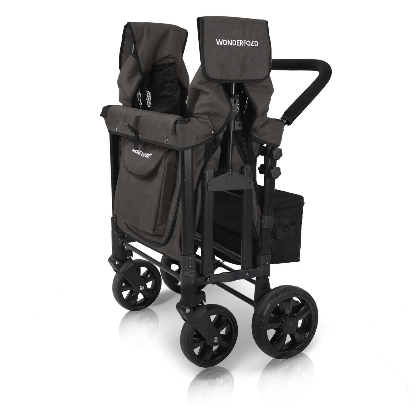 W4 Original Quad Stroller Wagon - Side View of the Folded Wagon Black