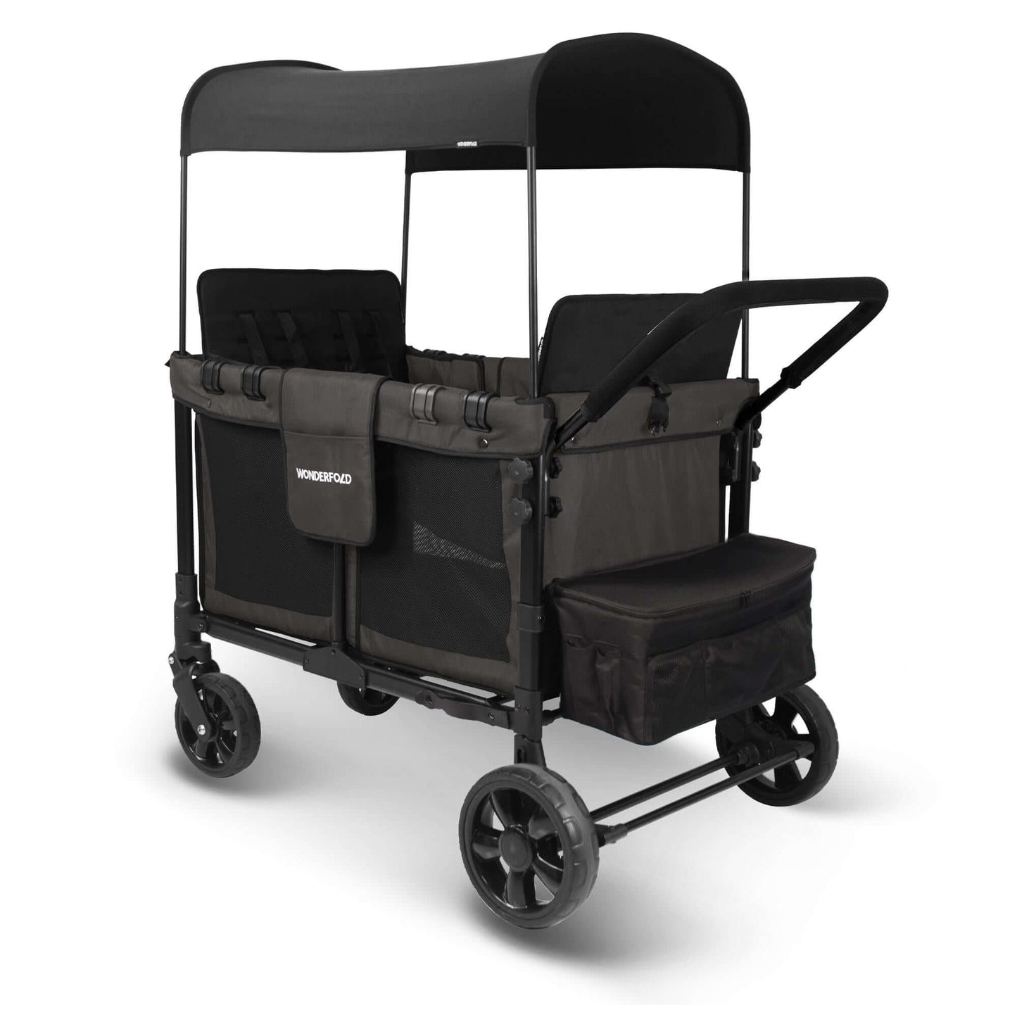 W4 Original Quad Stroller Wagon - Inclined Front View of the Wagon Black