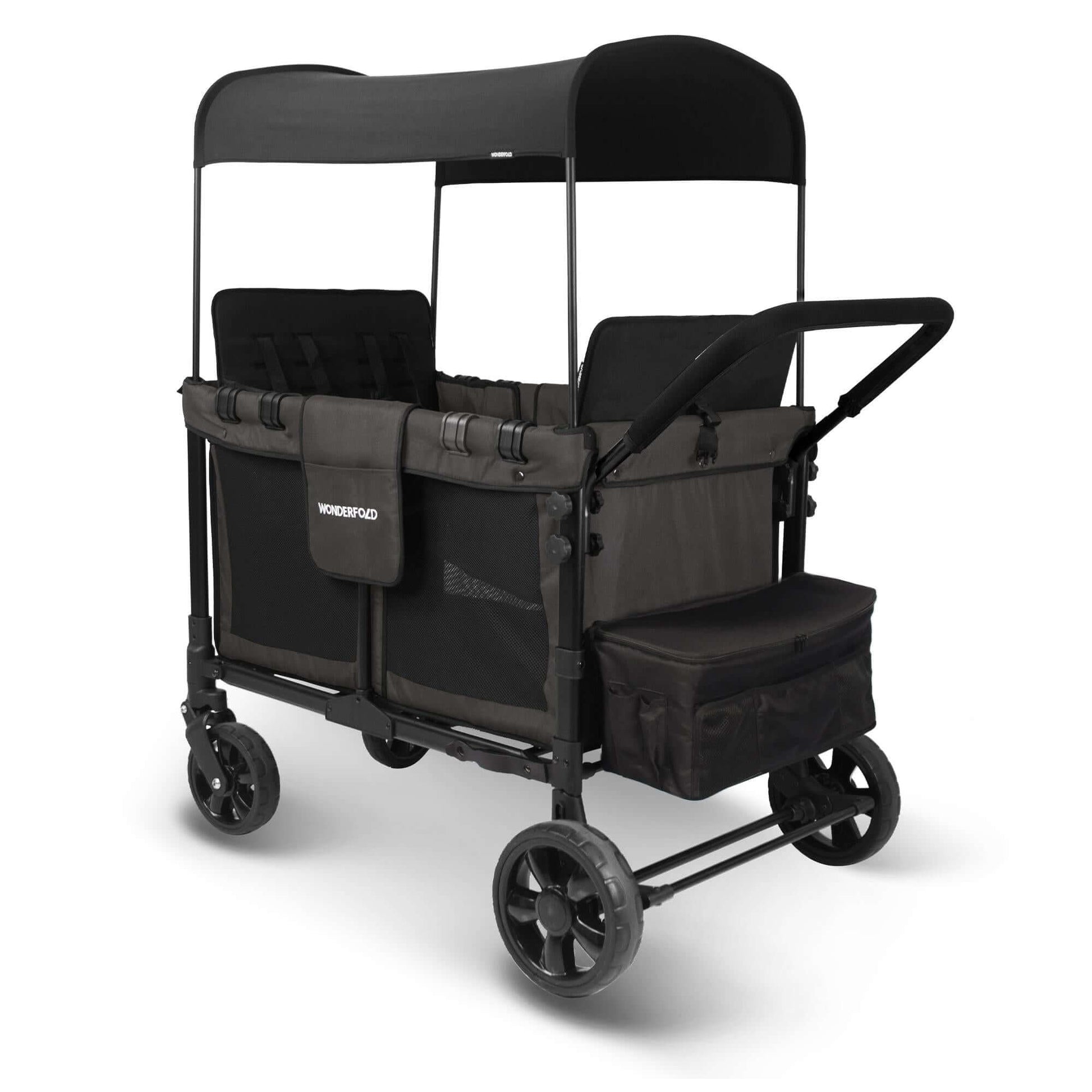 W4 Original Quad Stroller Wagon - Inclined Front View of the Wagon Black