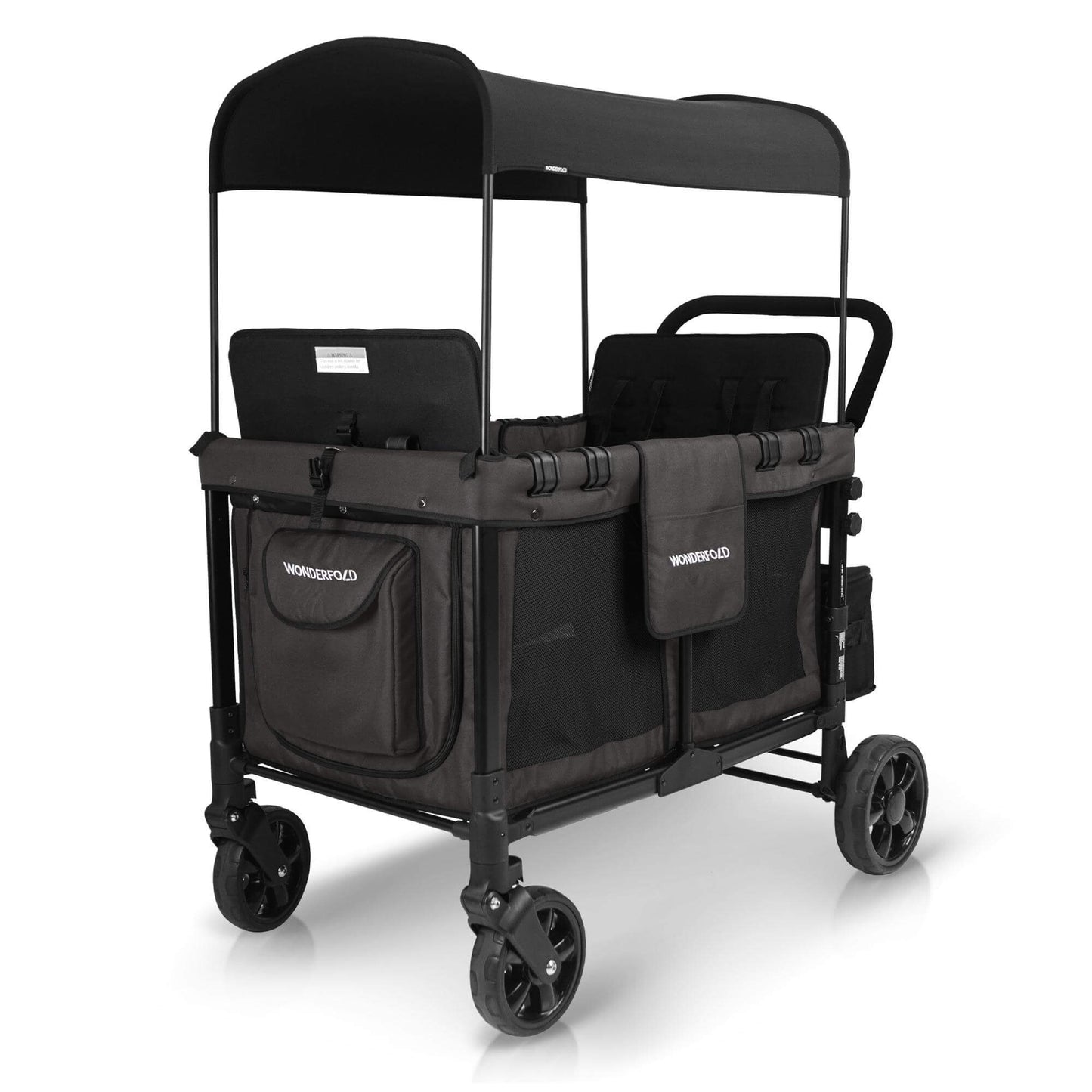 W4 Original Quad Stroller Wagon - Inclined Front View of the Wagon Black