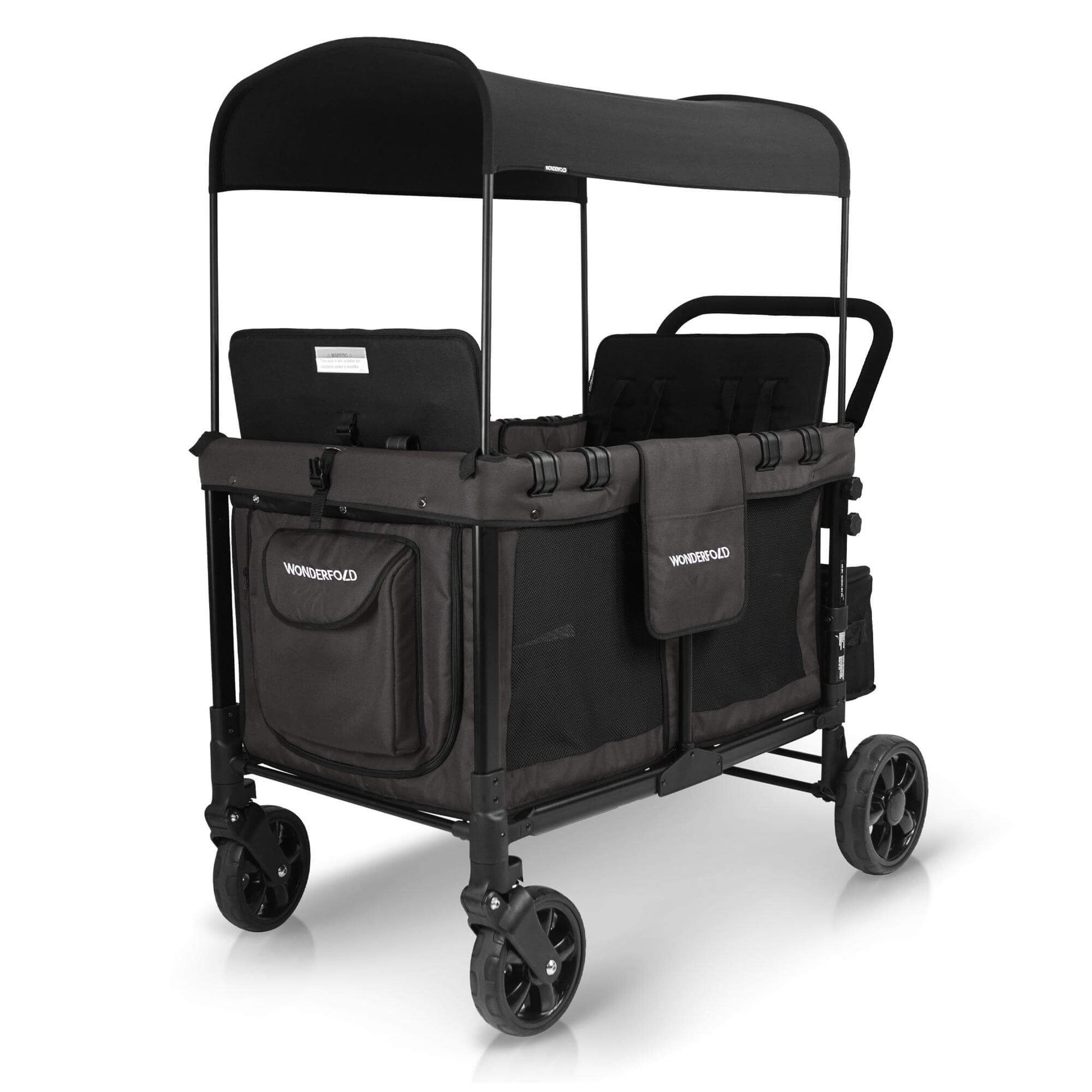 W4 Original Quad Stroller Wagon - Inclined Front View of the Wagon Black
