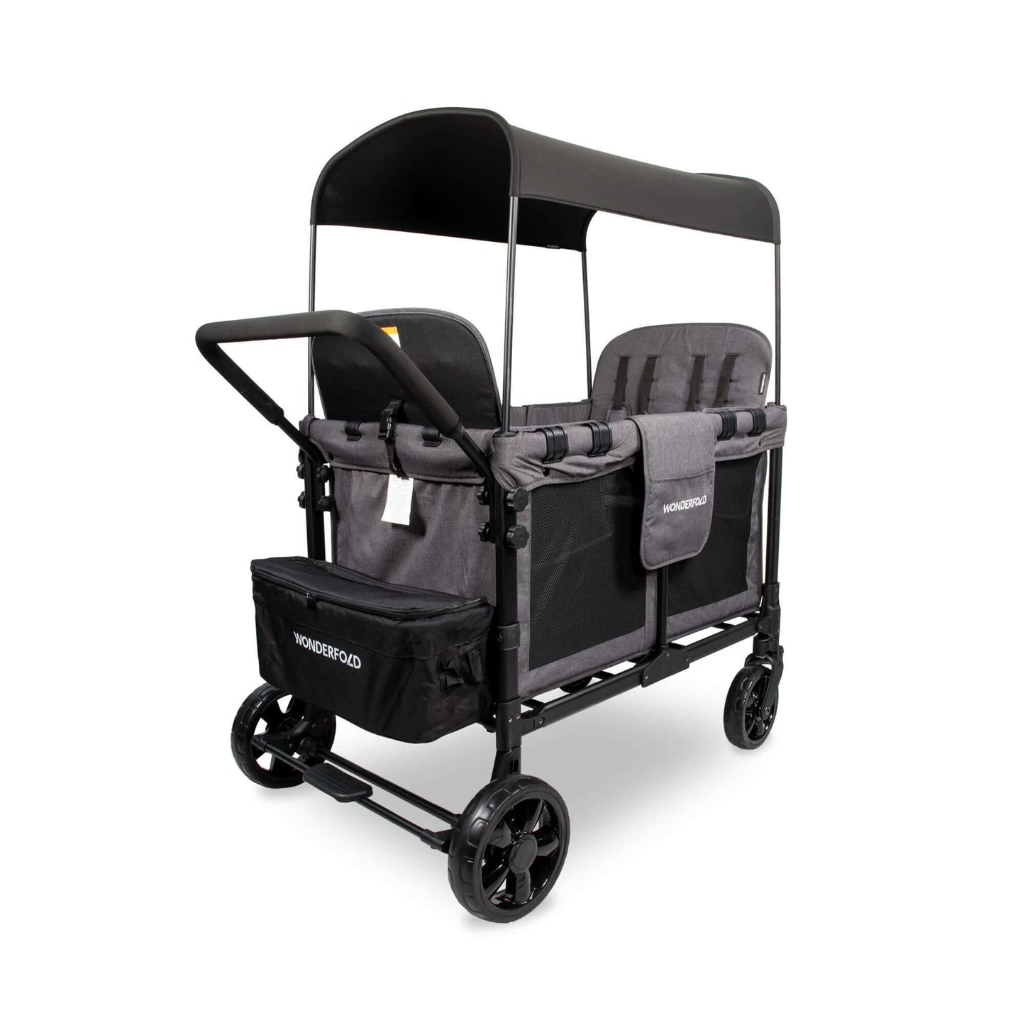 W4 Original Quad Stroller Wagon - Inclined Front View of the Wagon Black