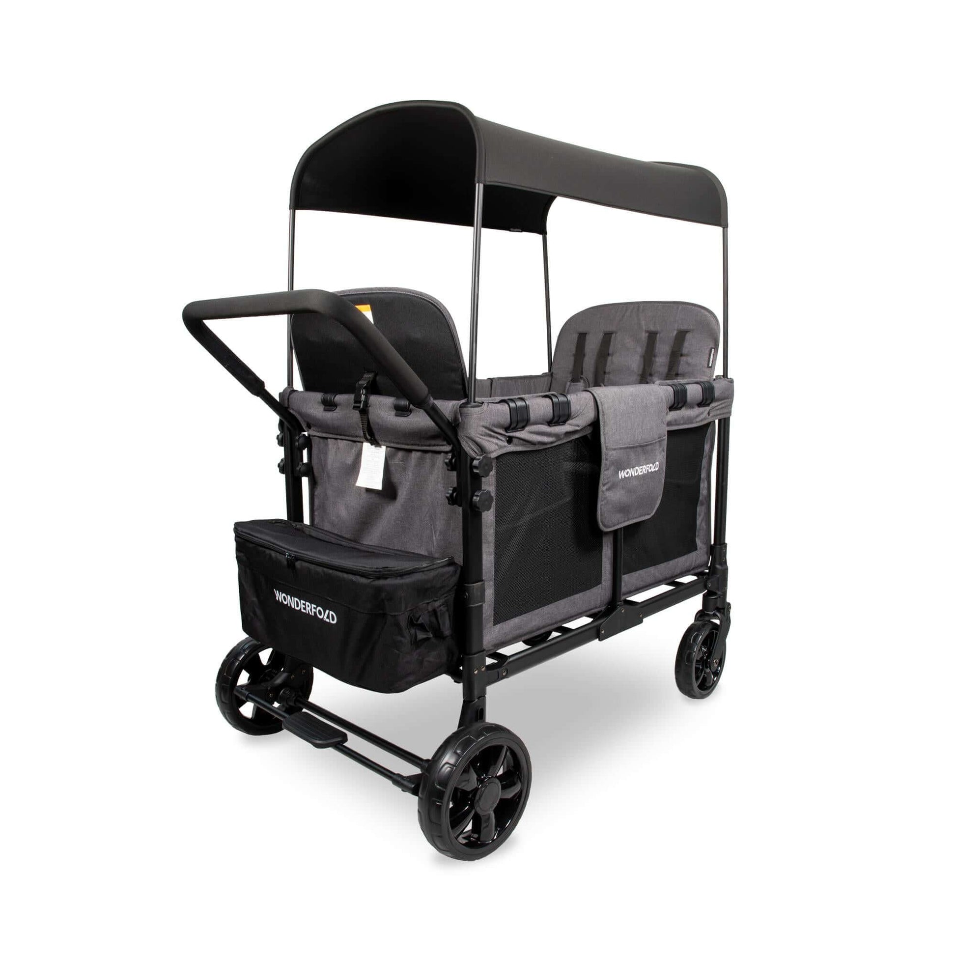 W4 Original Quad Stroller Wagon - Inclined Front View of the Wagon Black