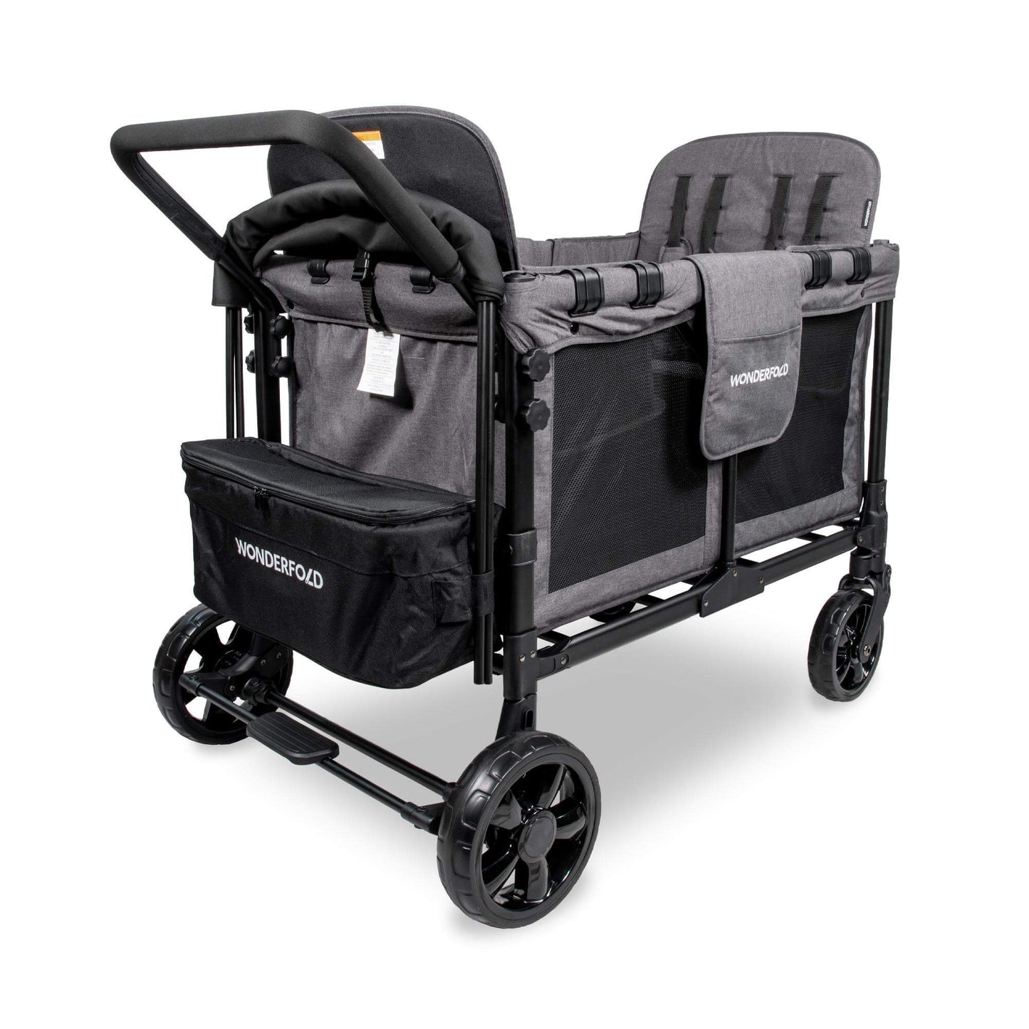 W4 Original Quad Stroller Wagon - Inclined Rear View of the Wagon Gray