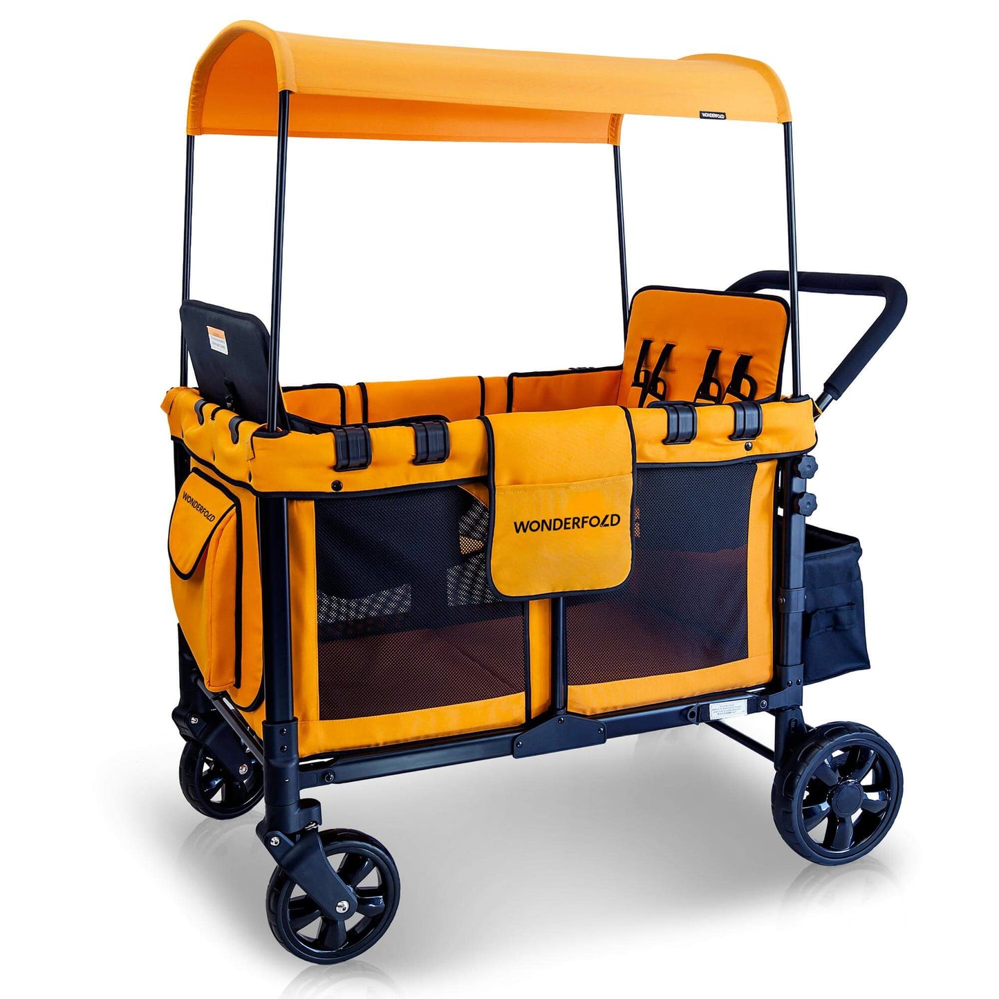 W4 Original Quad Stroller Wagon - Inclined Side View of the Wagon Orange