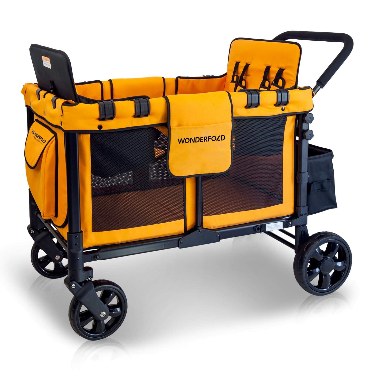 W4 Original Quad Stroller Wagon - Inclined Side View of the Wagon Orange