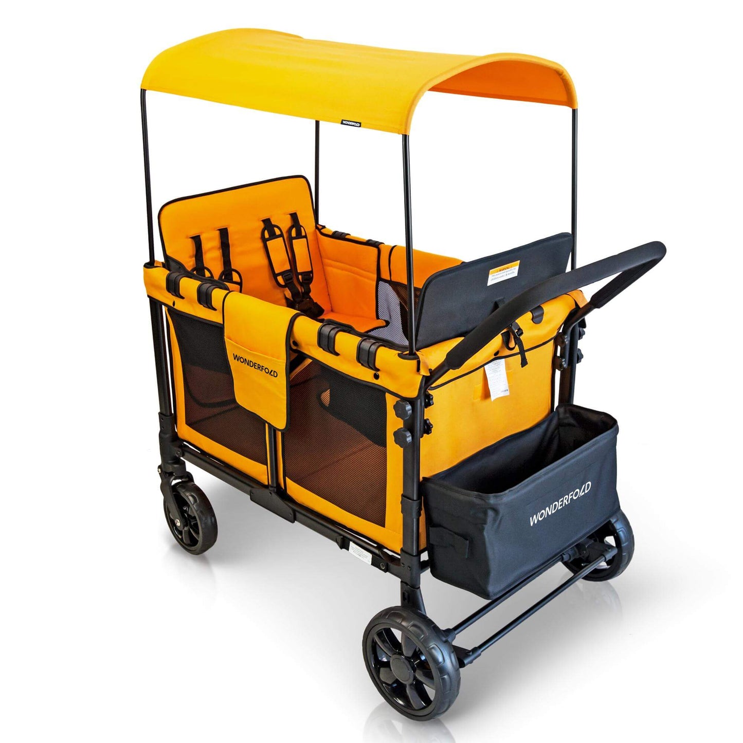 W4 Original Quad Stroller Wagon - Inclined Back View of the Wagon Orange