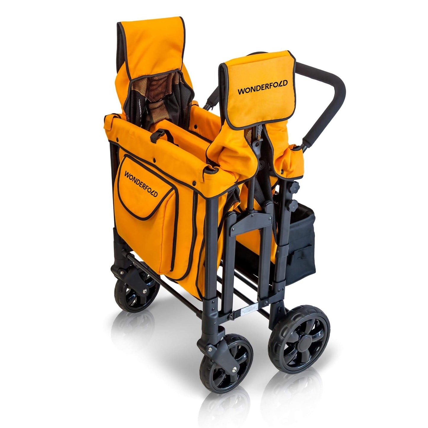 W4 Original Quad Stroller Wagon - Side View of the Folded Wagon Orange