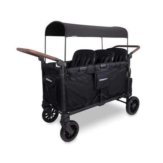 W6 Luxe Pro 6-Seater Stroller Wagon - Inclined Front View of the Wagon Black