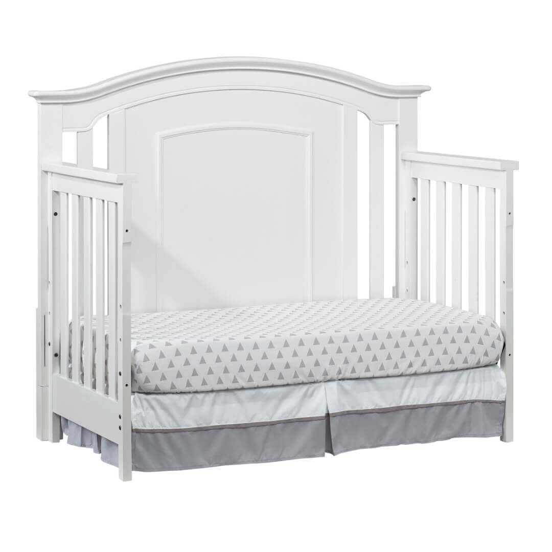 Willowbrook 4-in-1 Convertible Crib - Inclined Side View of Willowbrook Daybed White