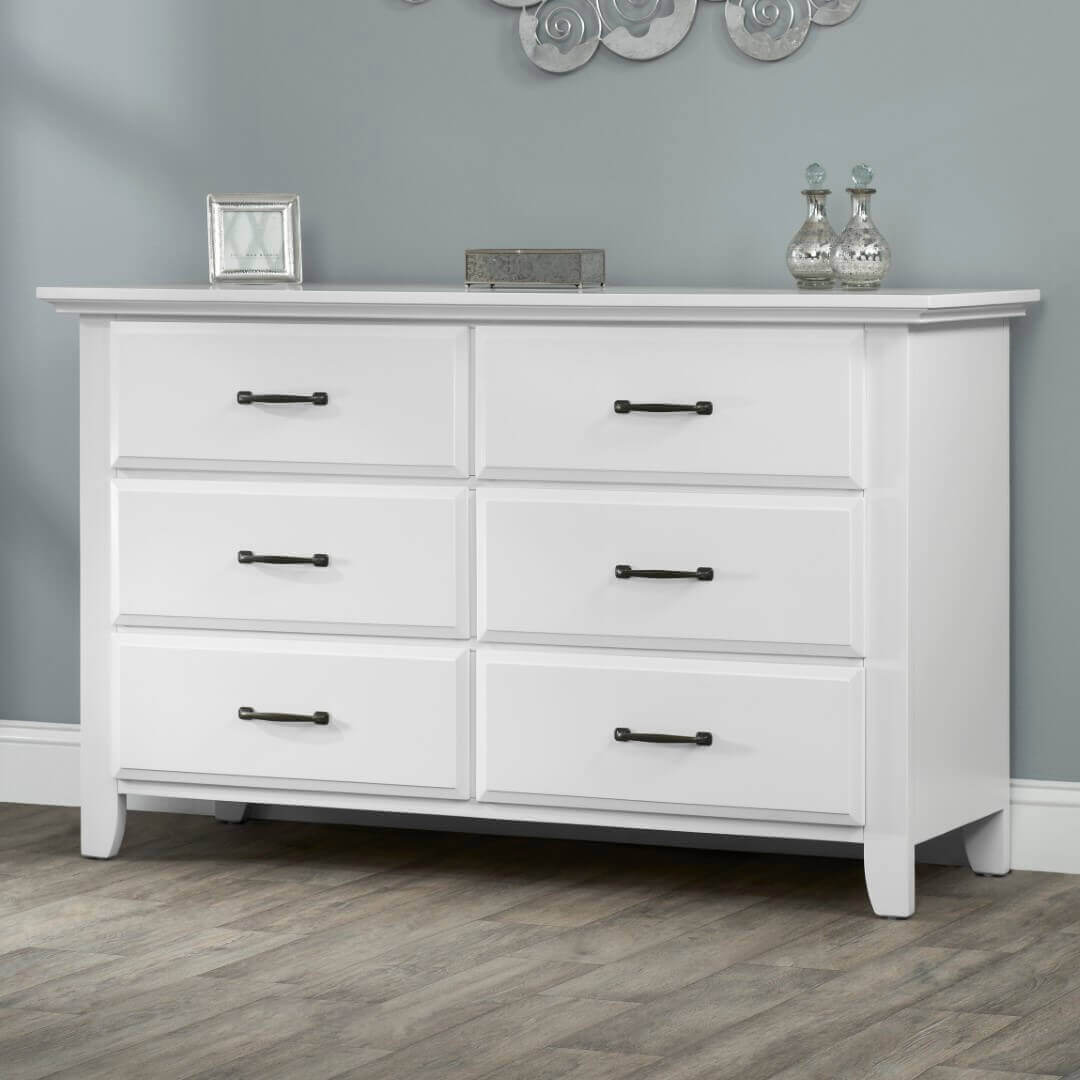 Willowbrook 6 Drawer Dresser - Lifestyle Image Inclined Side View of Willowbrook 6 Drawer Dresser White
