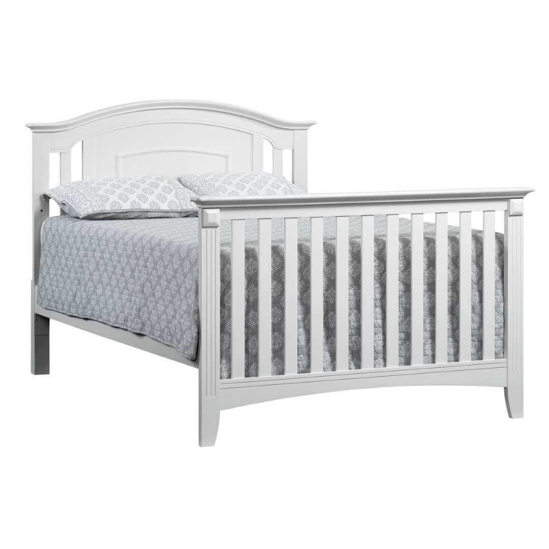Willowbrook 4-in-1 Convertible Crib - Inclined Side View of Willowbrook Full Sized Bed White