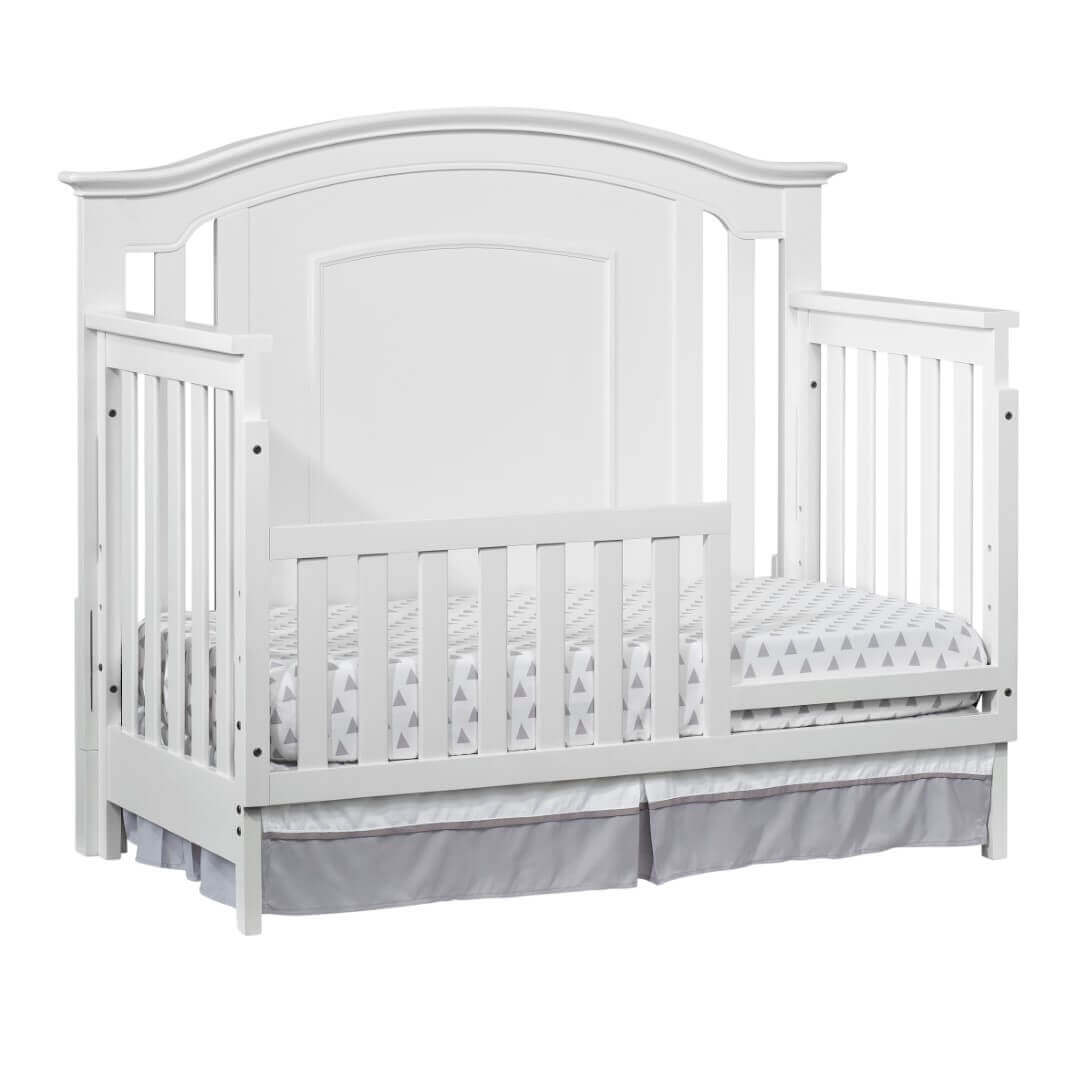 Willowbrook 4-in-1 Convertible Crib - Inclined Side View of Willowbrook 4-in-1 Convertible Crib White with Guard Rail