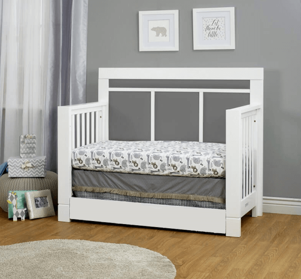 Crystal Convertible Crib - Lifestyle Image Inclined Side View of Crystal Daybed Multi Tone Gray