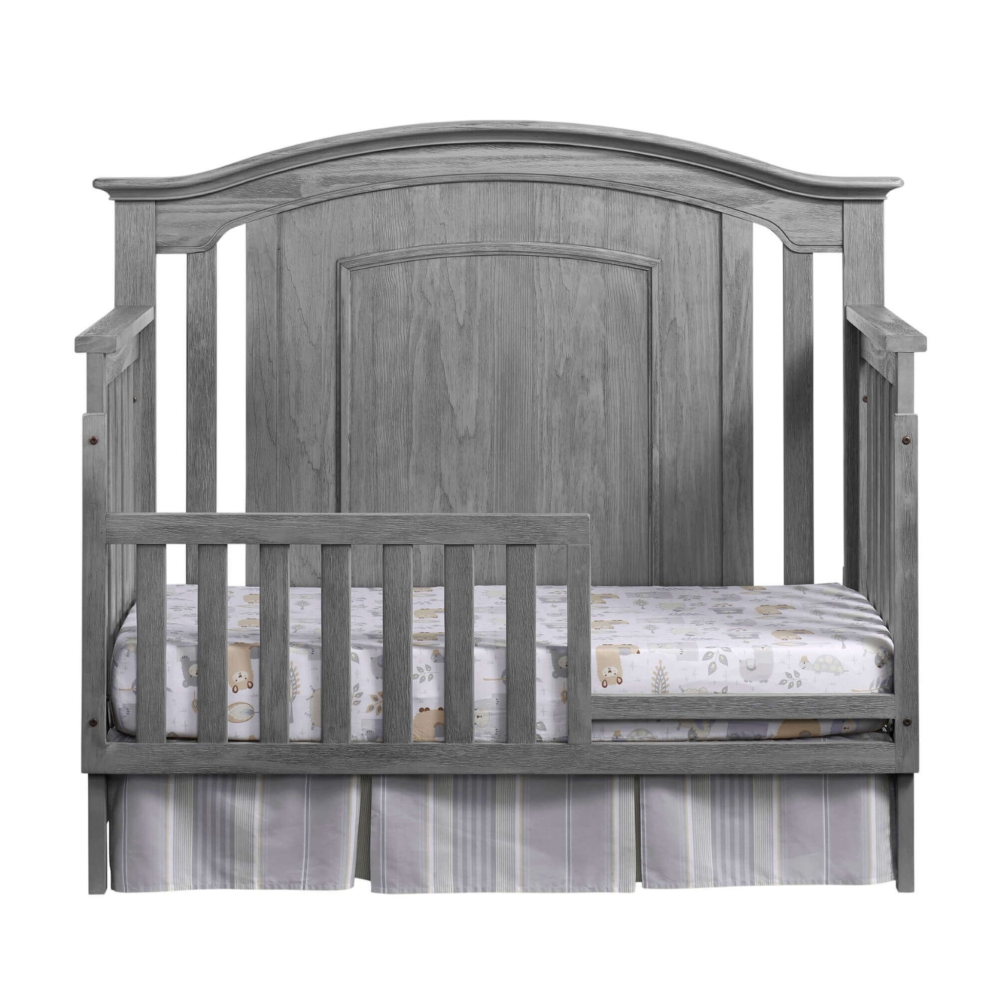 Willowbrook 4-in-1 Convertible Crib - Front View of Willowbrook 4-in-1 Convertible Crib Graphite Gray with Guard Rail