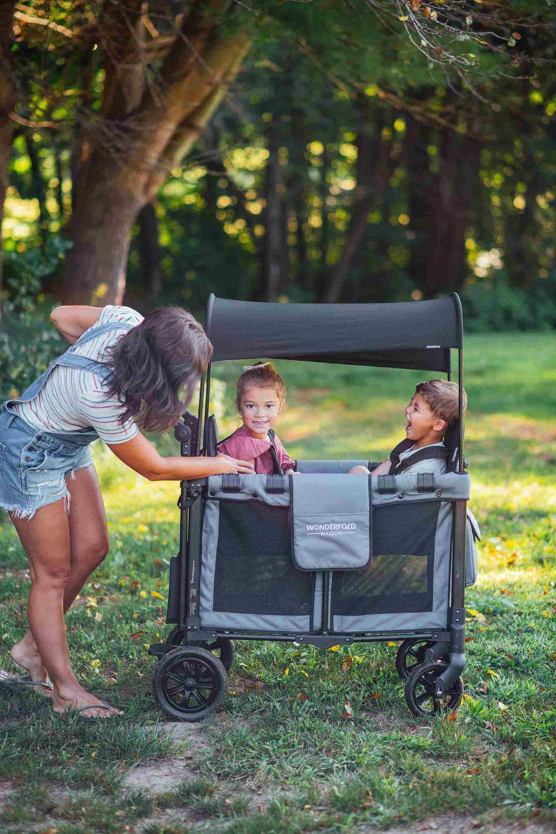 W2 Original + Double Stroller Wagon - Lifestyle Image of Mother With Toddler on W2 Original + Double Stroller Wagon Gray
