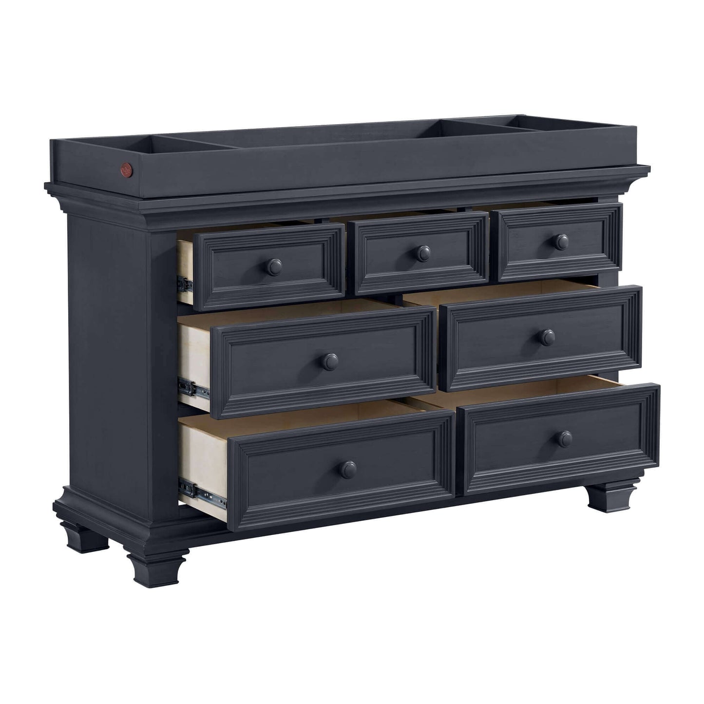 Weston 7 Drawer Dresser - Inclined View of Open Drawer Weston 7 Drawer Dresser Midnight Slate with Changing Topper