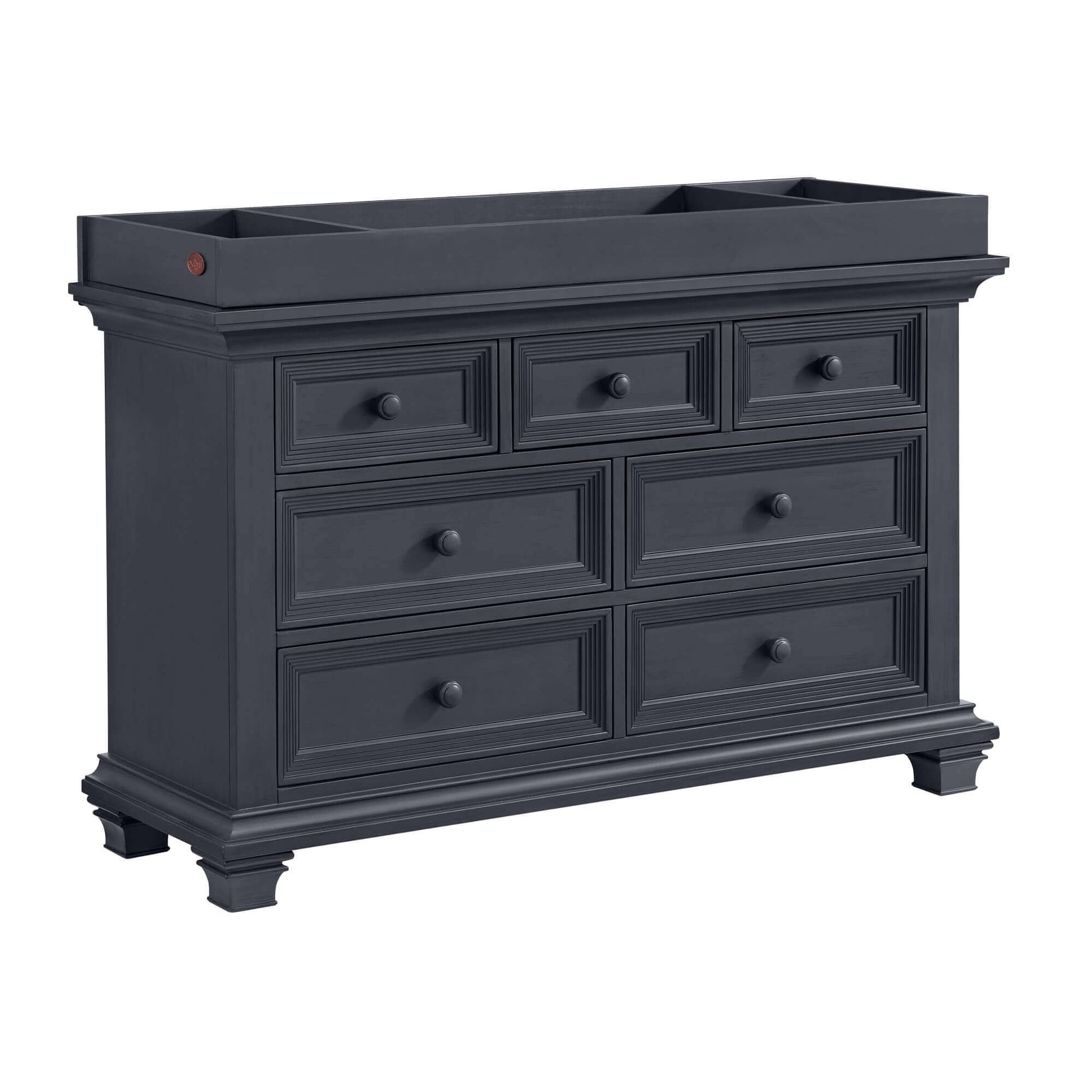 Weston 7 Drawer Dresser - Inclined View of Weston 7 Drawer Dresser Midnight Slate with Changing Topper