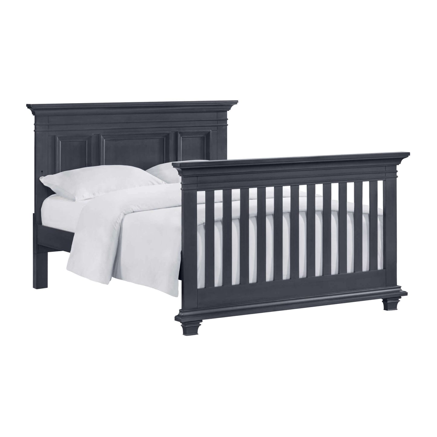Weston 4 In 1 Convertible Crib - Inclined Side View of Weston Full Sized Bed Midnight Slate