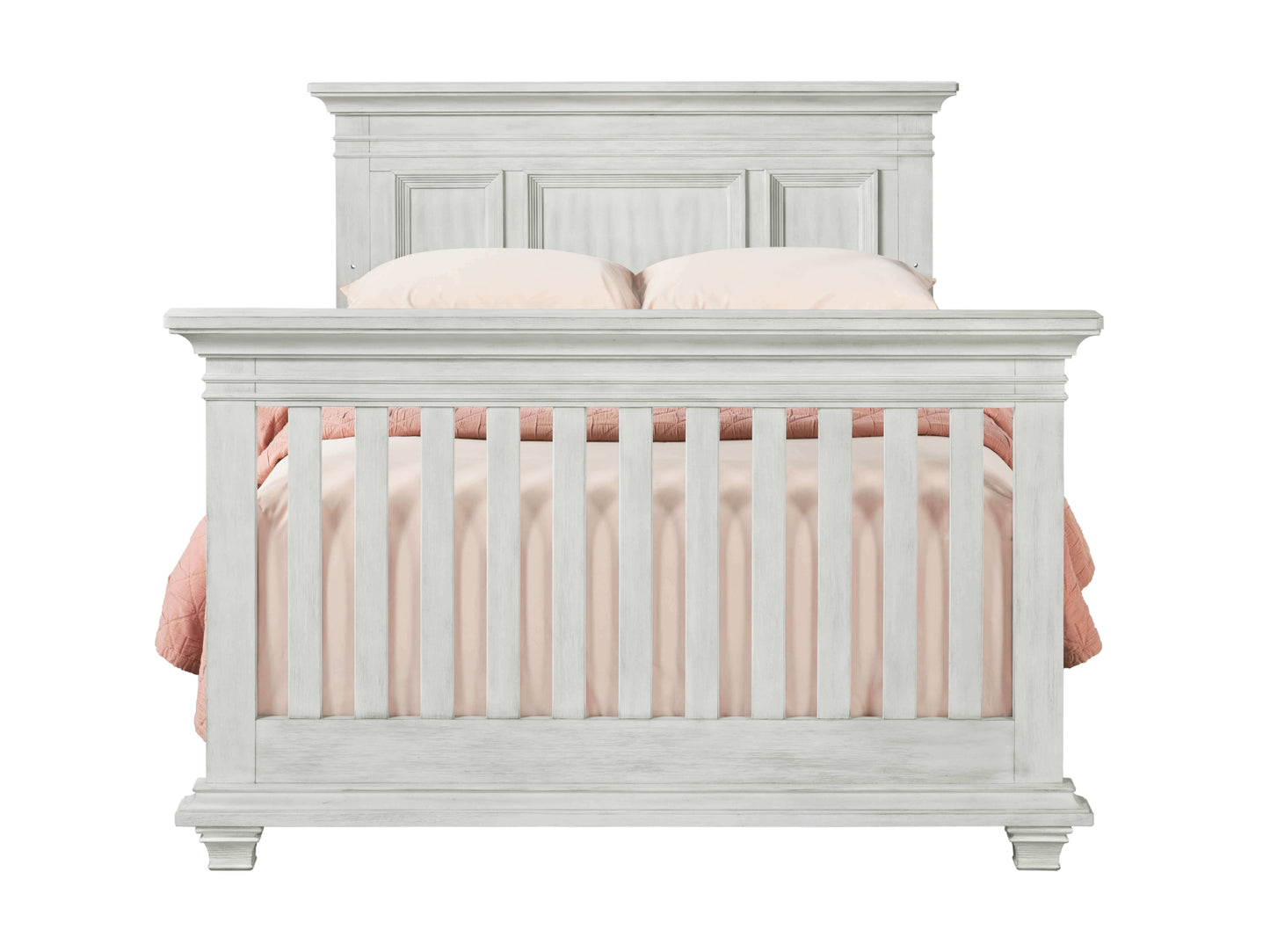 Weston 4 In 1 Convertible Crib - Front View of Weston Full Sized Bed Vintage White