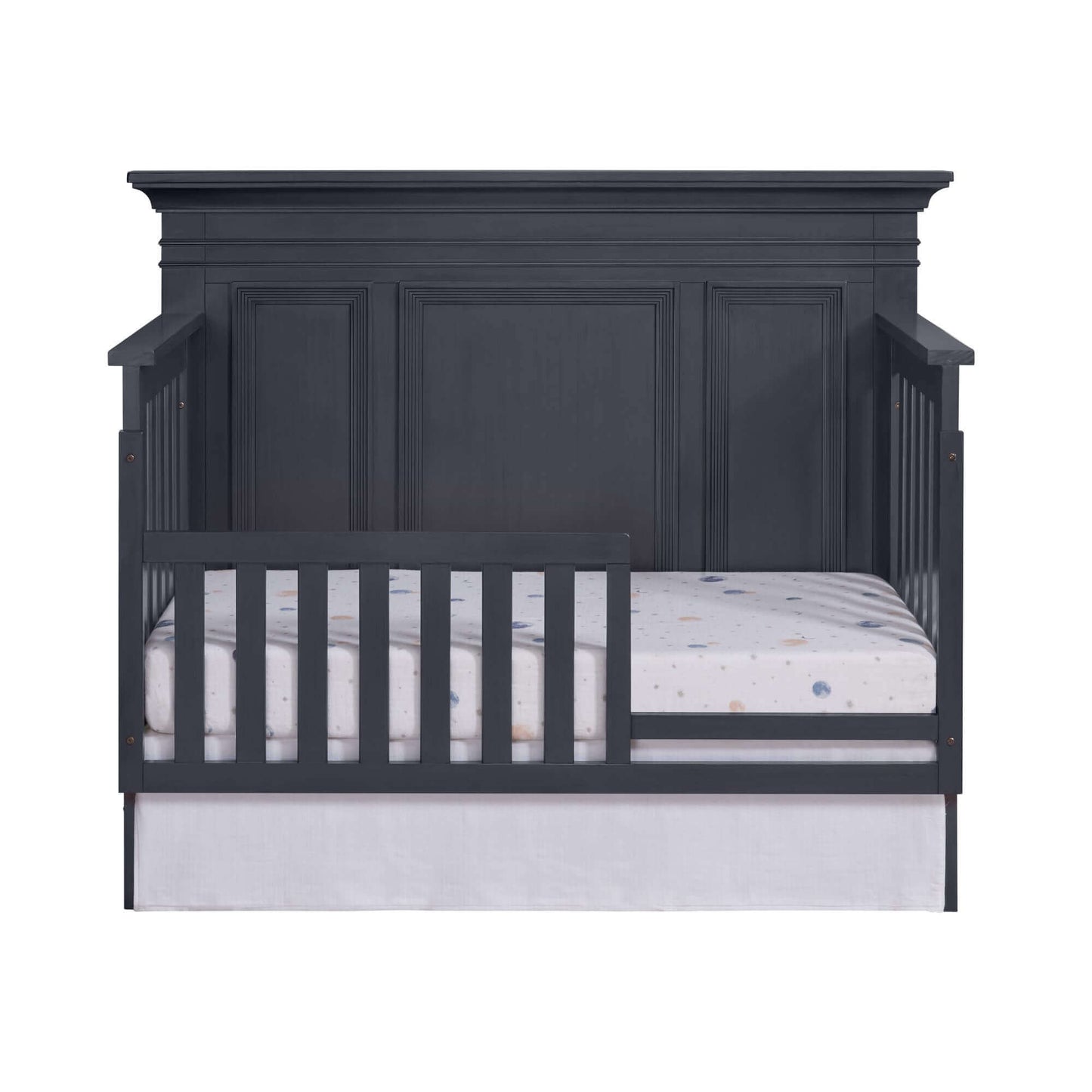 Weston 4 In 1 Convertible Crib - Front View of Weston 4 In 1 Convertible Crib with Guard Rail Midnight Slate