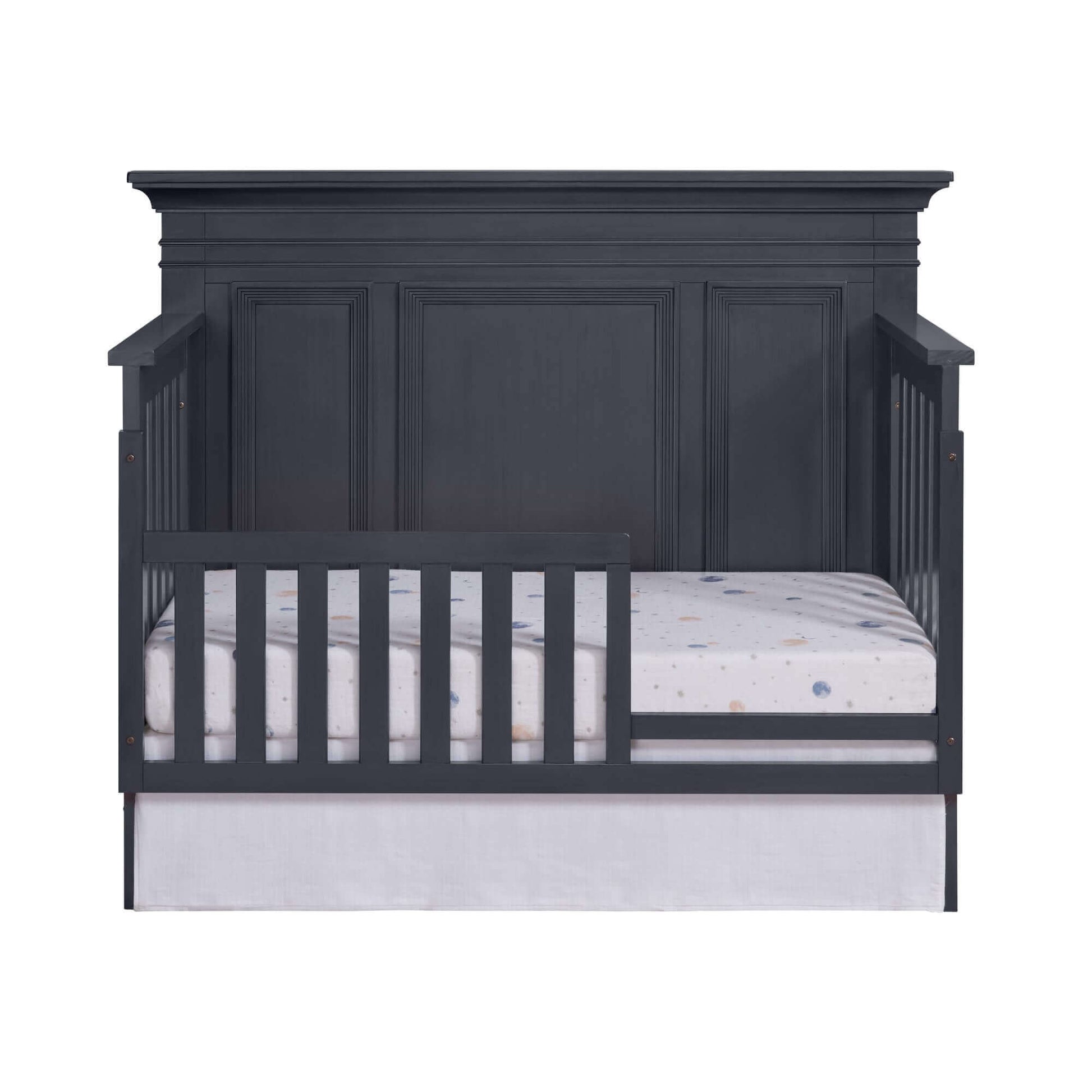 Weston 4 In 1 Convertible Crib - Front View of Weston 4 In 1 Convertible Crib with Guard Rail Midnight Slate