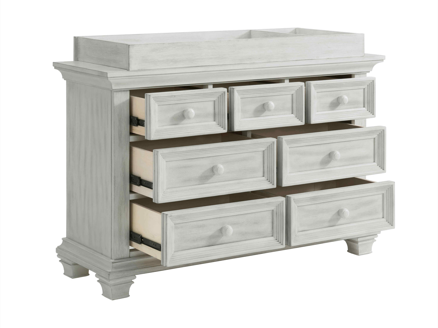 Weston 7 Drawer Dresser - Inclined Side View of Open Drawer Weston 7 Drawer Dresser Vintage White Vintage White