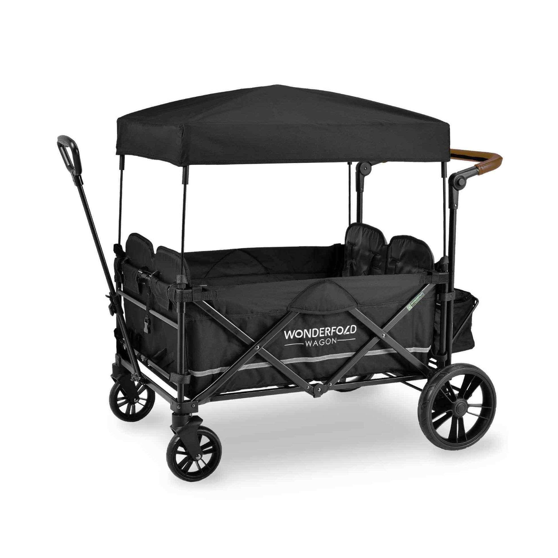 X4 Push + Pull Quad Stroller Wagon - Inclined Side View of X4 Push + Pull Quad Stroller Wagon Black