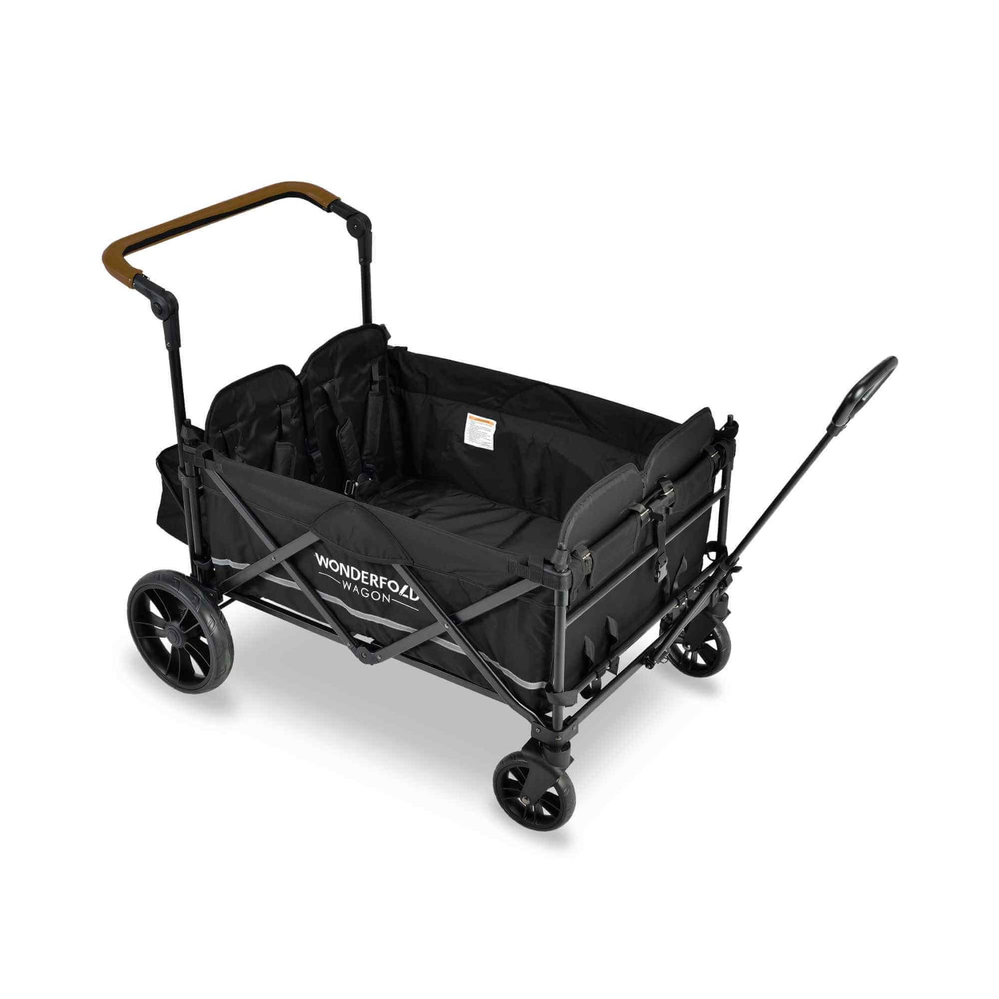 X4 Push + Pull Quad Stroller Wagon - Top Inclined Side View of X4 Push + Pull Quad Stroller Wagon Black without Canopy