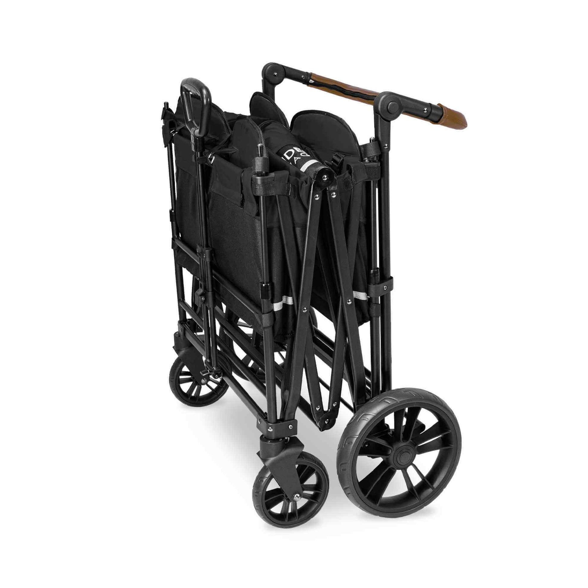 X4 Push + Pull Quad Stroller Wagon - Inclined Side View of Folded X4 Push + Pull Quad Stroller Wagon Black