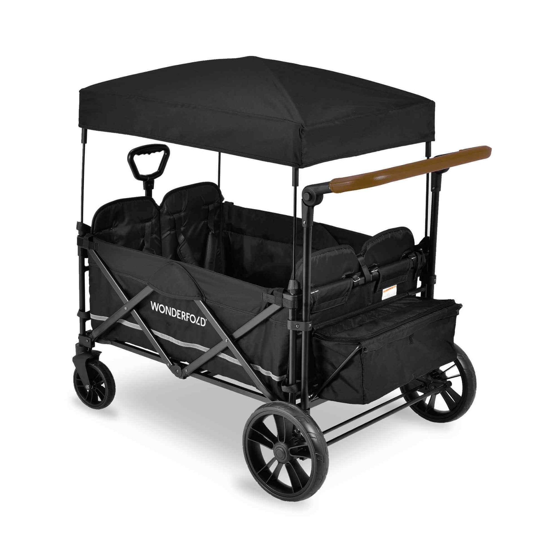 X4 Push + Pull Quad Stroller Wagon - Inclined Rear View of X4 Push + Pull Quad Stroller Wagon Black