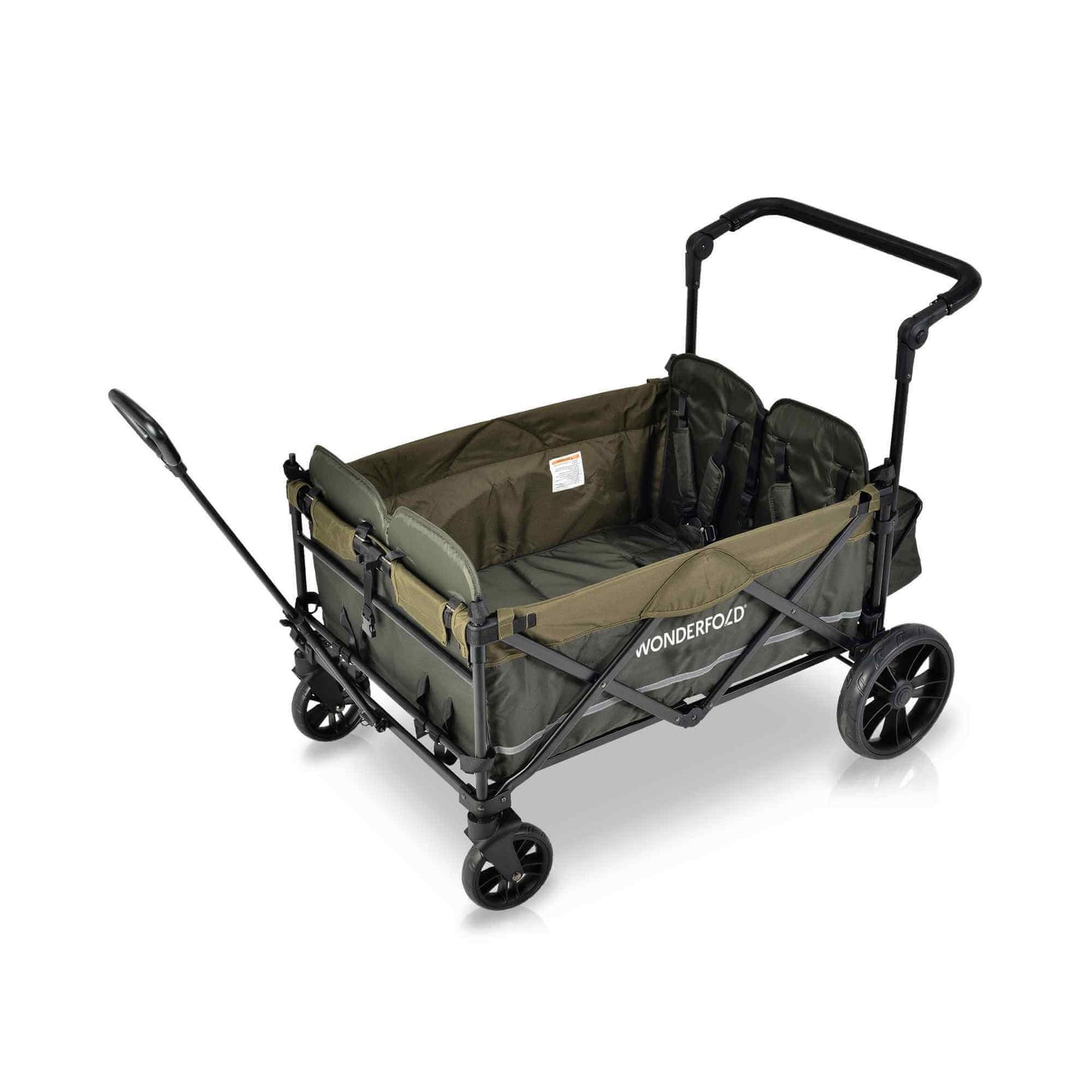 X4 Push + Pull Quad Stroller Wagon - Inclined Side View of X4 Push + Pull Quad Stroller Wagon Green Without Canopy