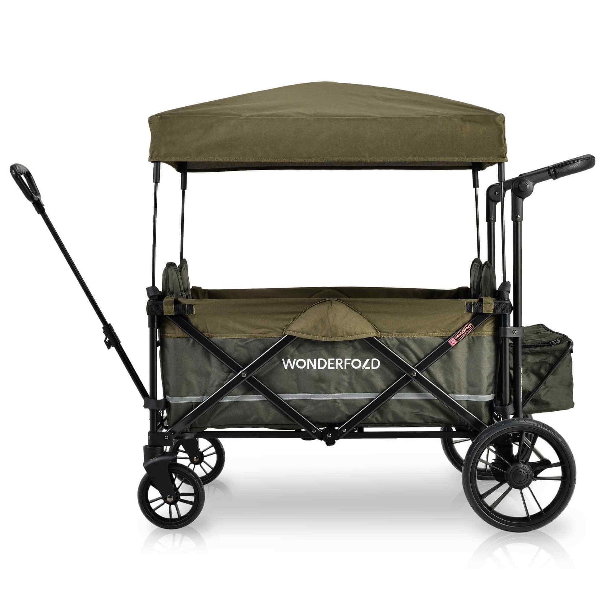 X4 Push + Pull Quad Stroller Wagon - Side View of X4 Push + Pull Quad Stroller Wagon Green