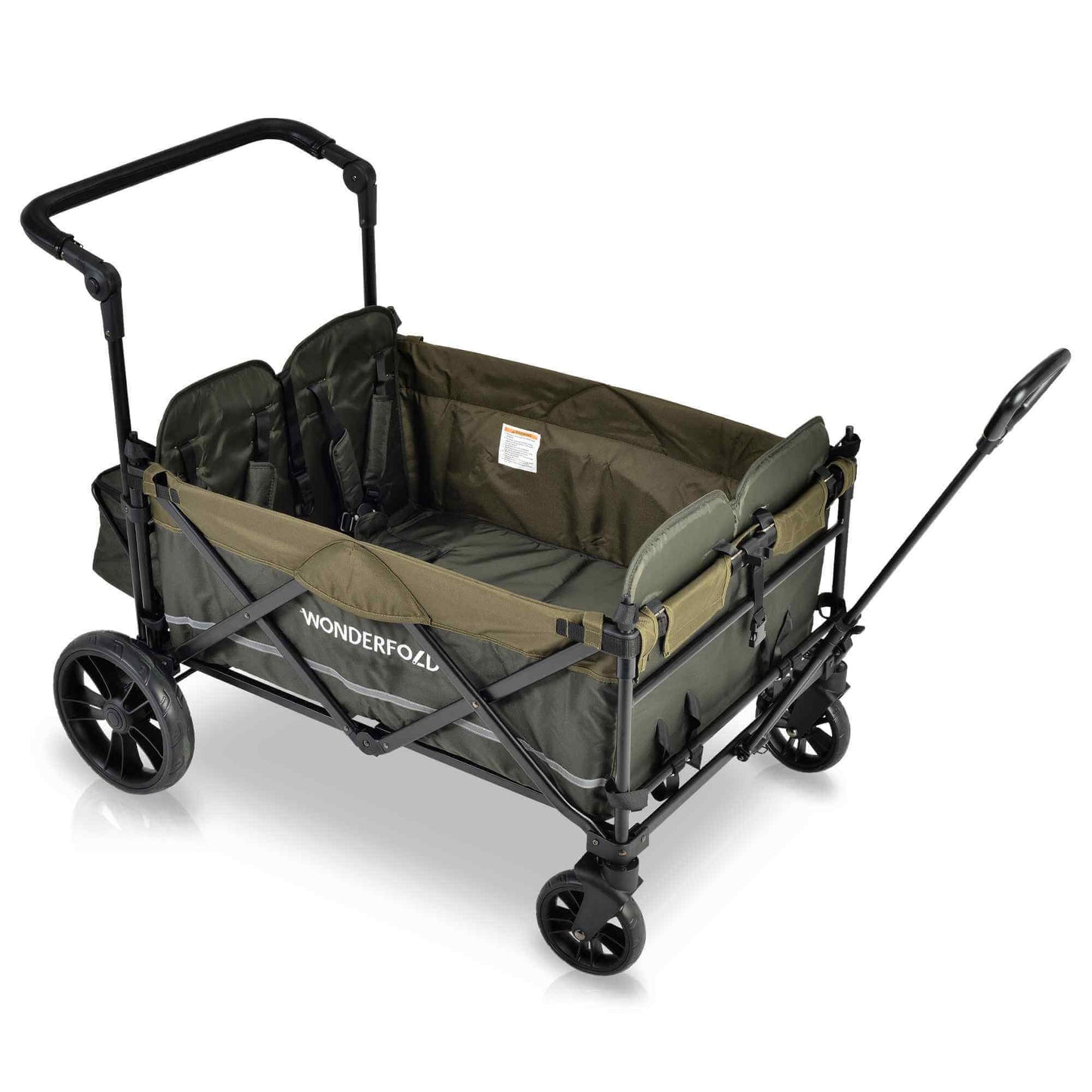 X4 Push + Pull Quad Stroller Wagon - Inclined Side View of X4 Push + Pull Quad Stroller Wagon Green