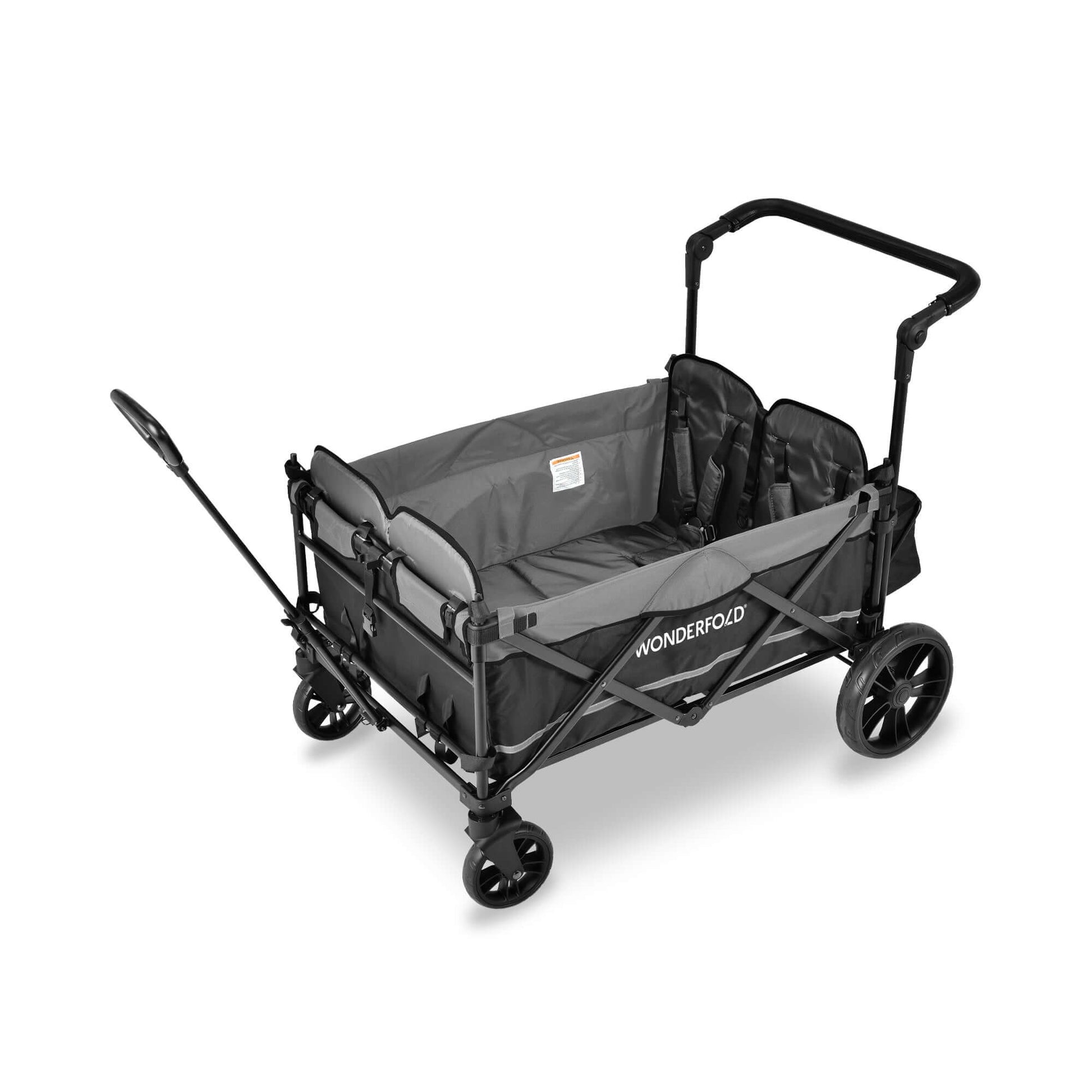 X4 Push + Pull Quad Stroller Wagon - Top Inclined Side View of X4 Push + Pull Quad Stroller Wagon Gray Without Canopy