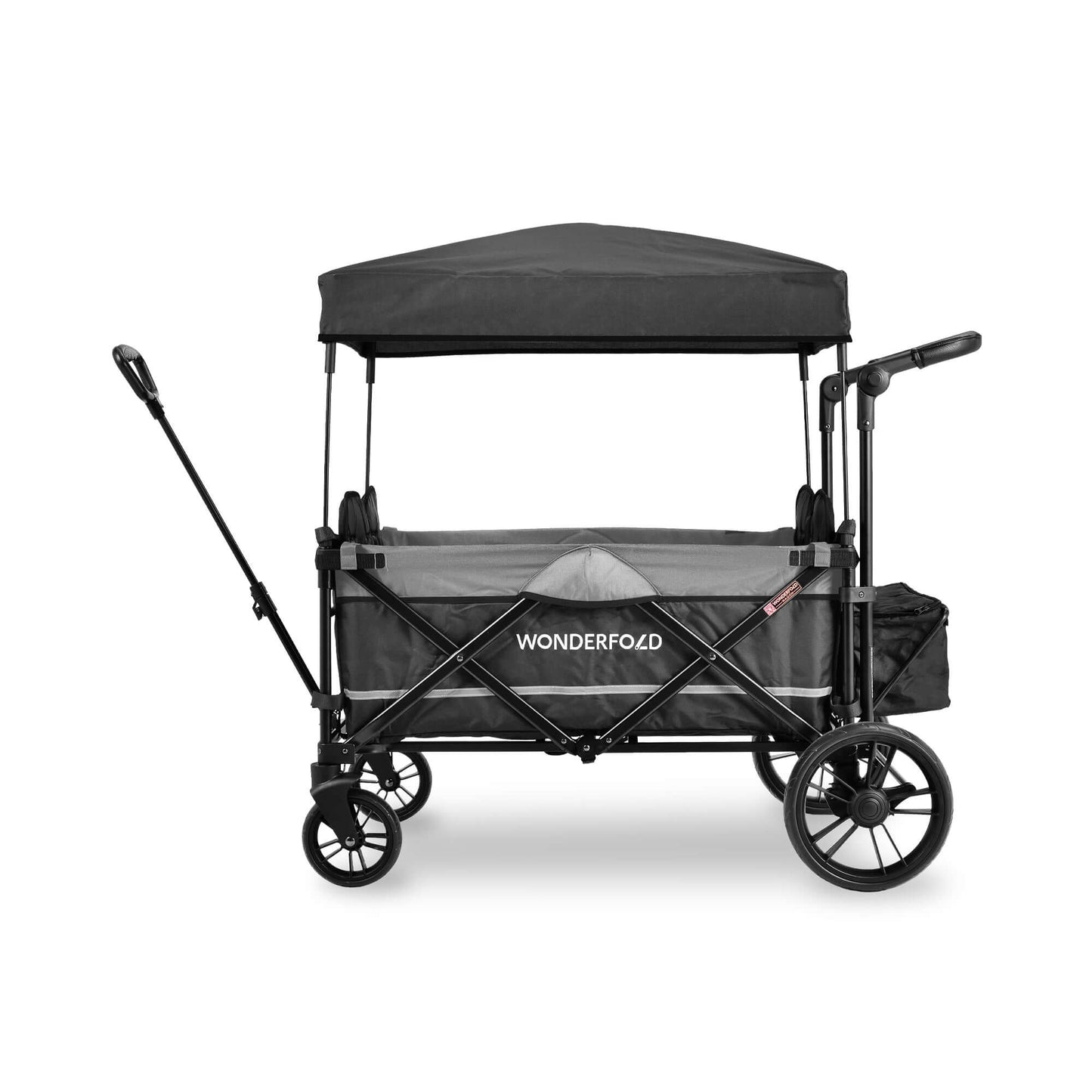 X4 Push + Pull Quad Stroller Wagon - Side View of X4 Push + Pull Quad Stroller Wagon Gray