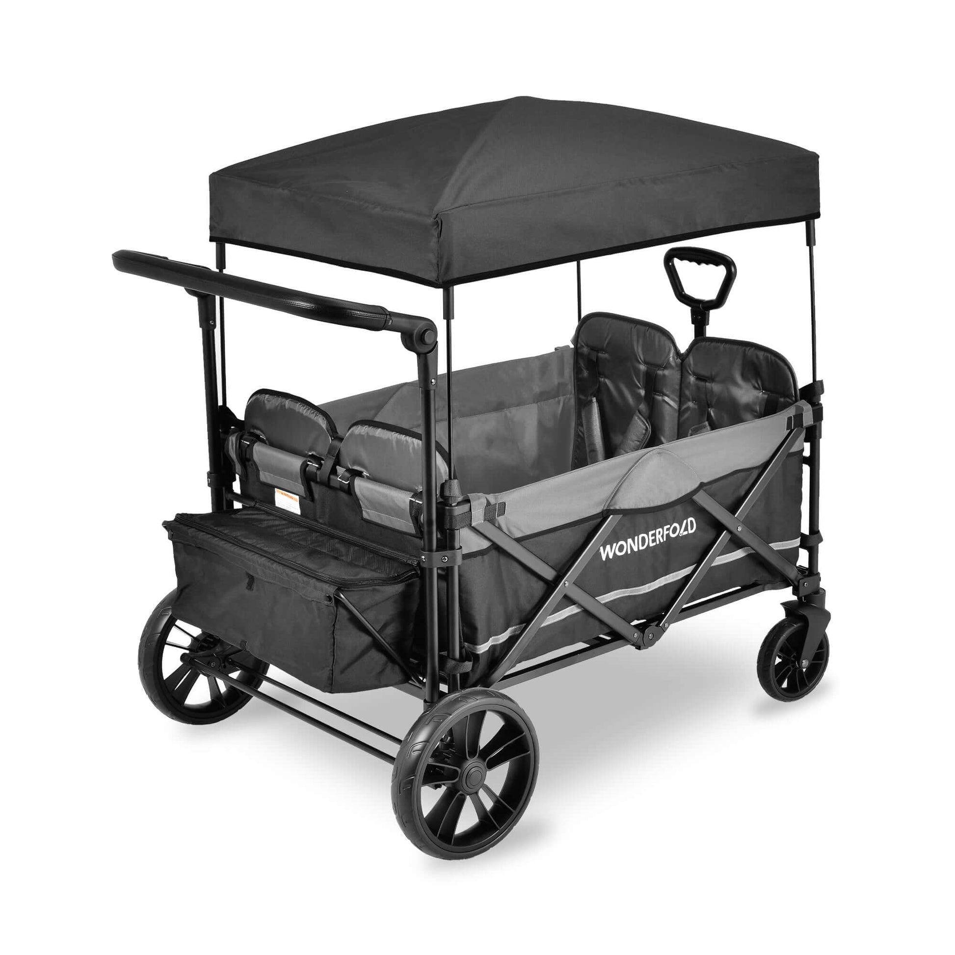 X4 Push + Pull Quad Stroller Wagon - Inclined Side View of X4 Push + Pull Quad Stroller Wagon Gray