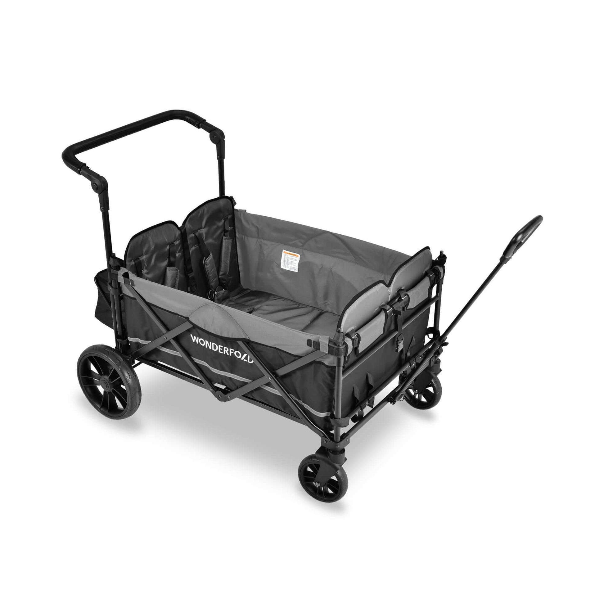 X4 Push + Pull Quad Stroller Wagon - Top Inclined Front View of X4 Push + Pull Quad Stroller Wagon Gray Without Canopy