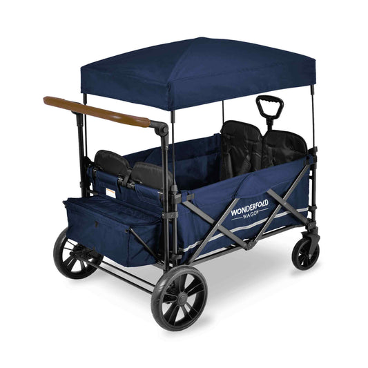 X4 Push + Pull Quad Stroller Wagon - Inclined Rear View of X4 Push + Pull Quad Stroller Wagon Navy