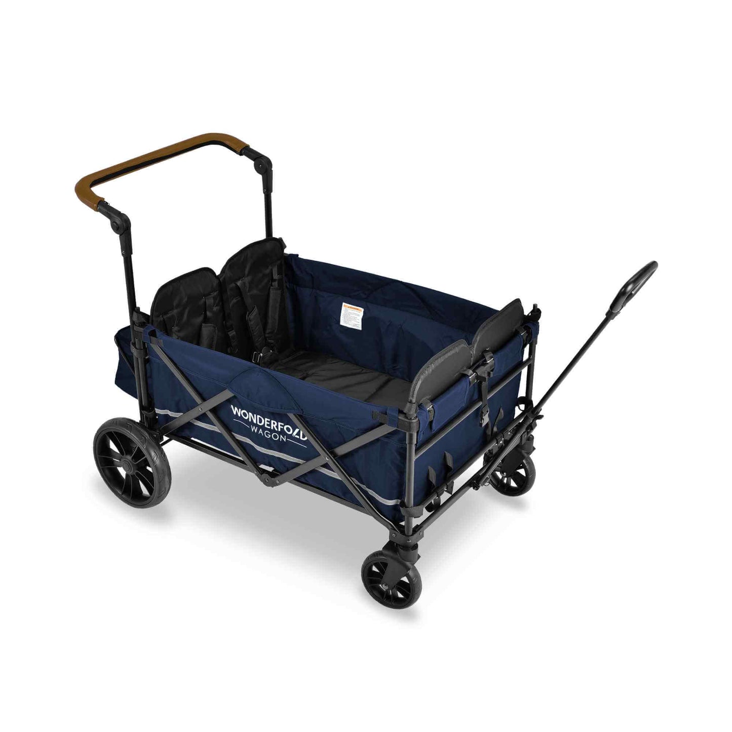 X4 Push + Pull Quad Stroller Wagon - Inclined Side View of X4 Push + Pull Quad Stroller Wagon Navy Without Canopy