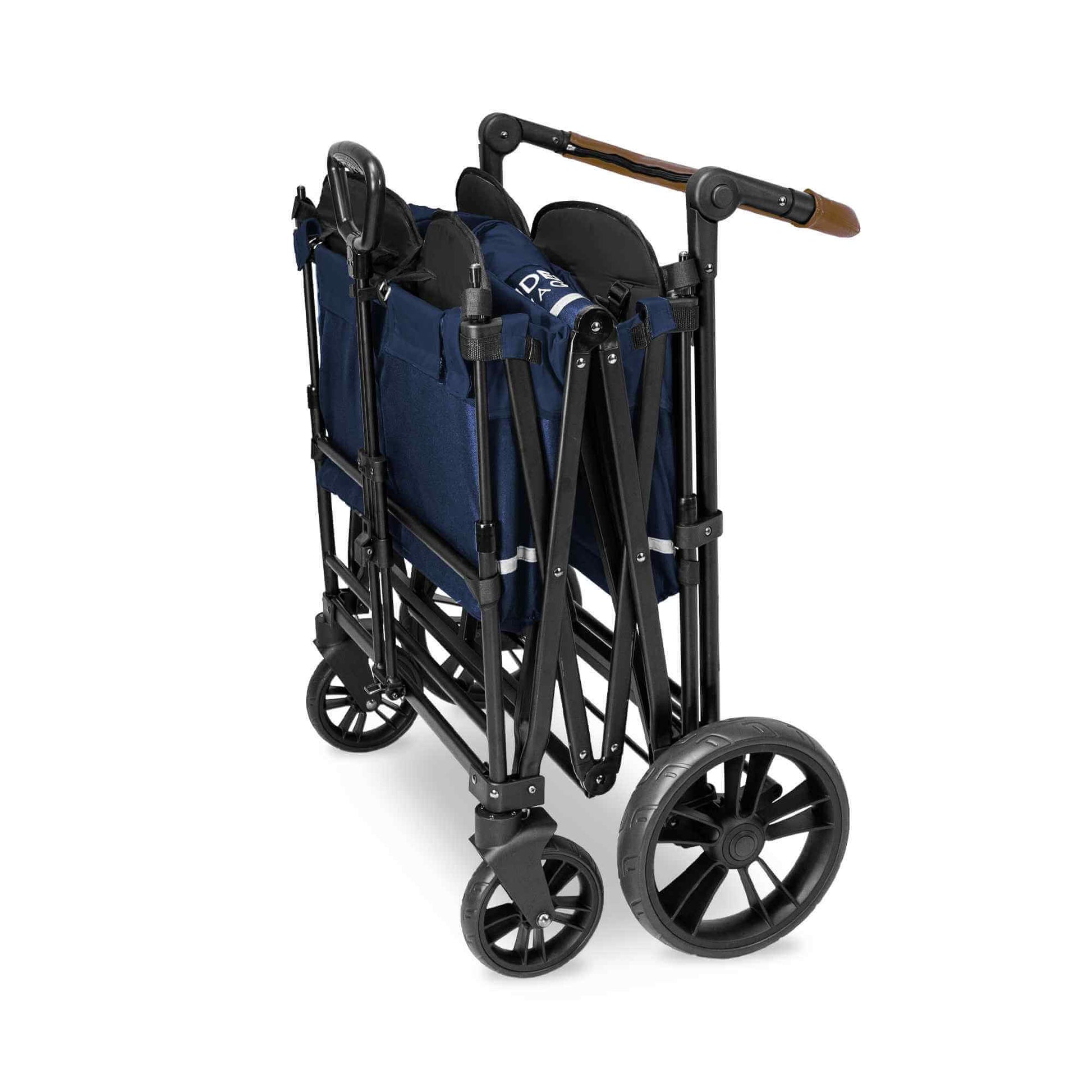 X4 Push + Pull Quad Stroller Wagon - Inclined Side View of Folded X4 Push + Pull Quad Stroller Wagon Navy