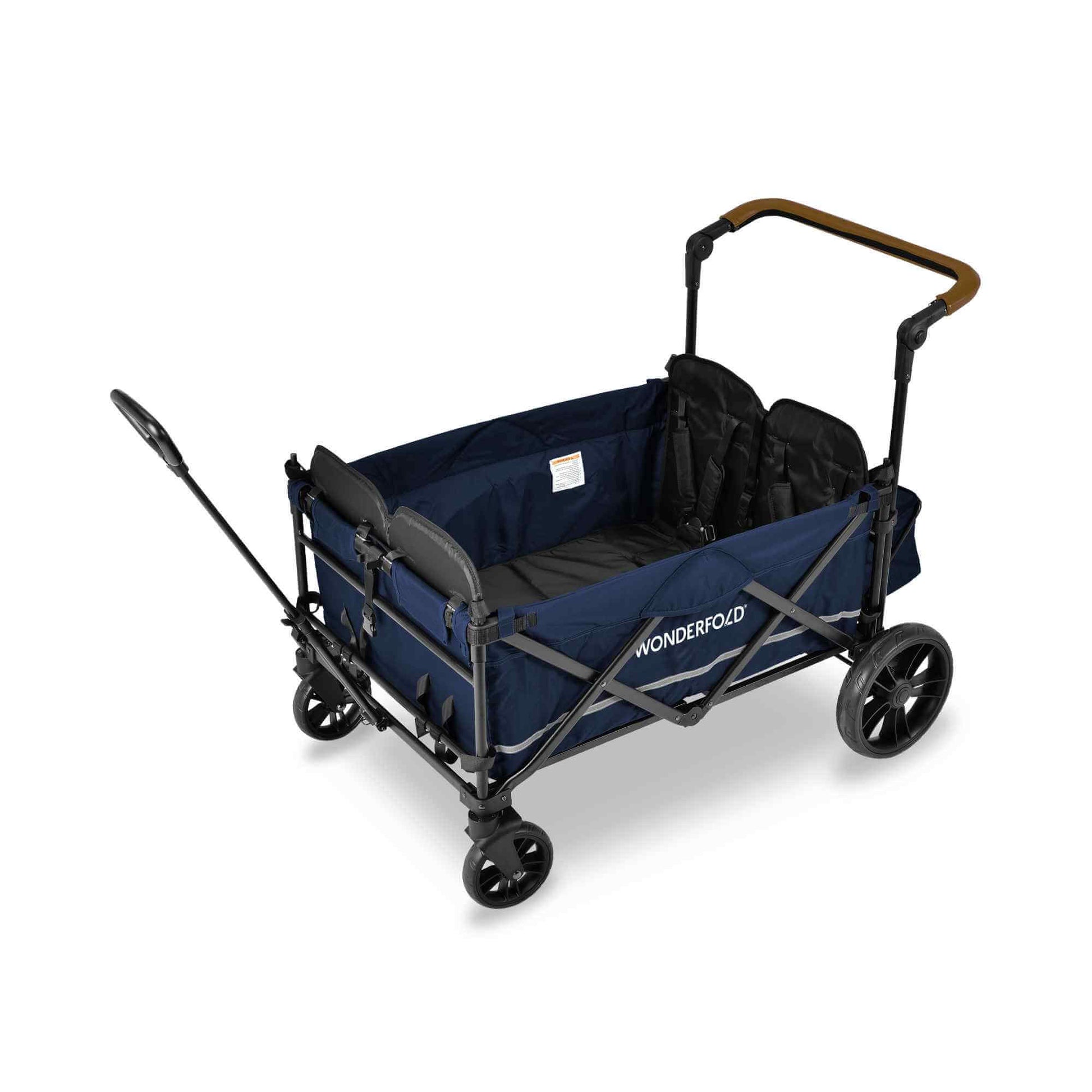 X4 Push + Pull Quad Stroller Wagon - Top Inclined Side View of X4 Push + Pull Quad Stroller Wagon Navy Without Canopy