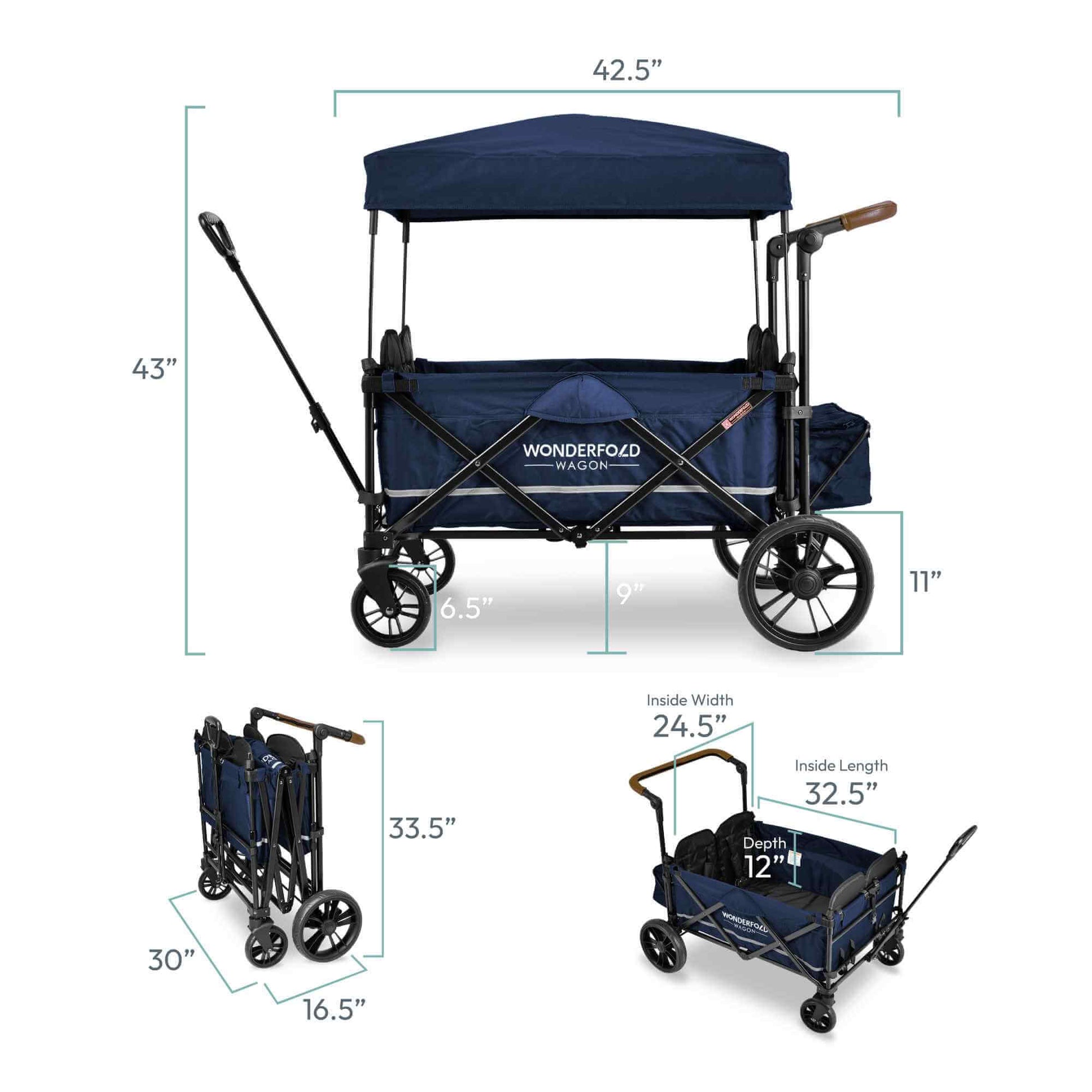 X4 Push + Pull Quad Stroller Wagon - Dimension Image of X4 Push + Pull Quad Stroller Wagon Navy