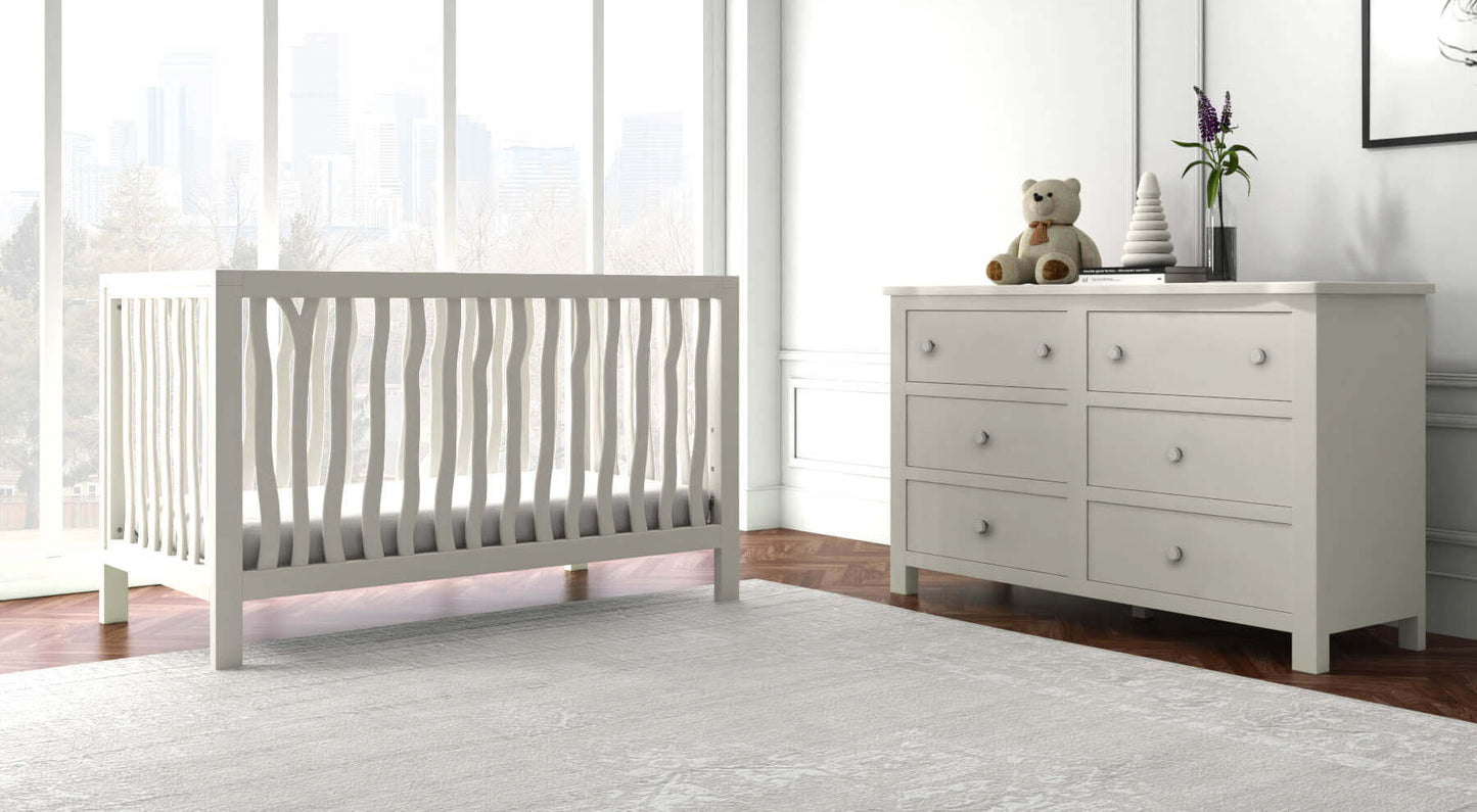 Branch 4 in 1 Convertible Crib - Lifestyle Image of 4 in 1 Convertible Crib Snow White with Dresser
