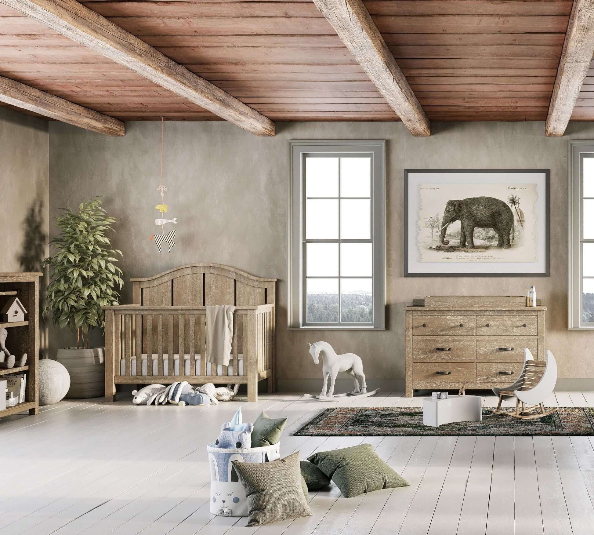 Relic 6 Drawer Dresser - Lifestyle Image of 6 Drawer Dresser fossil With Crib