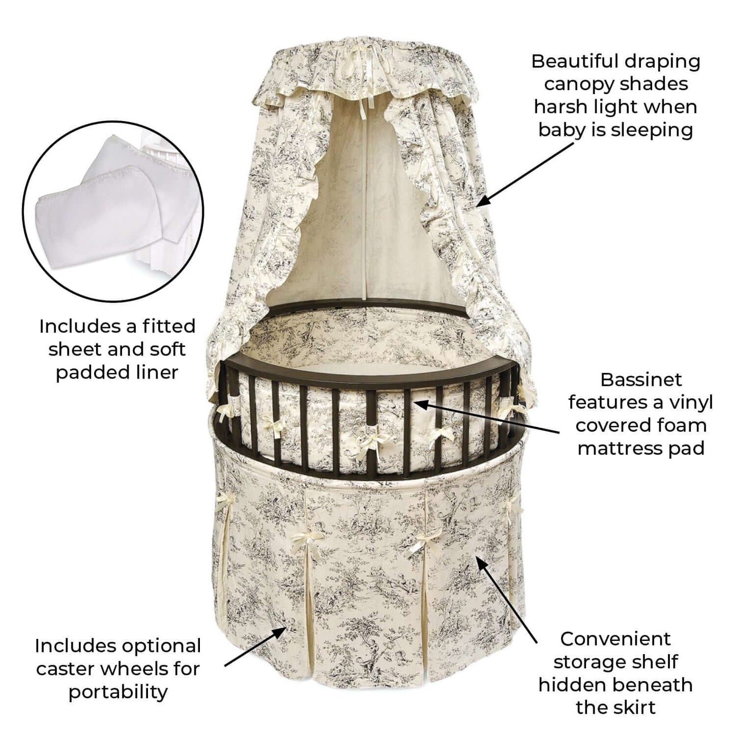 Elegance Round Baby Bassinet with Canopy - Feature Image of Elegance Round Baby Bassinet with Canopy Black