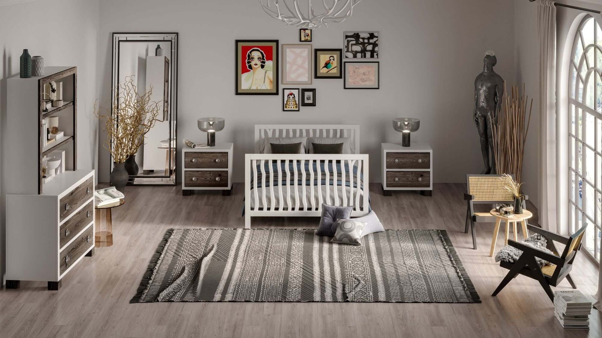 True 2 Drawer Nightstand - Lifestyle Image Full Sized Bed with 2 Drawer Nightstand Mud with Snow on both side