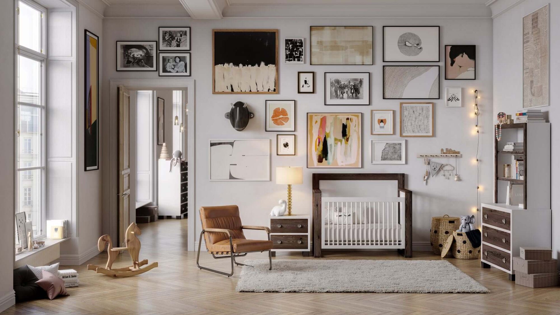 True Hutch/ Bookcase - Lifestyle Image of Hutch/ Bookcase Mud with Snow on Top of Double Dresser