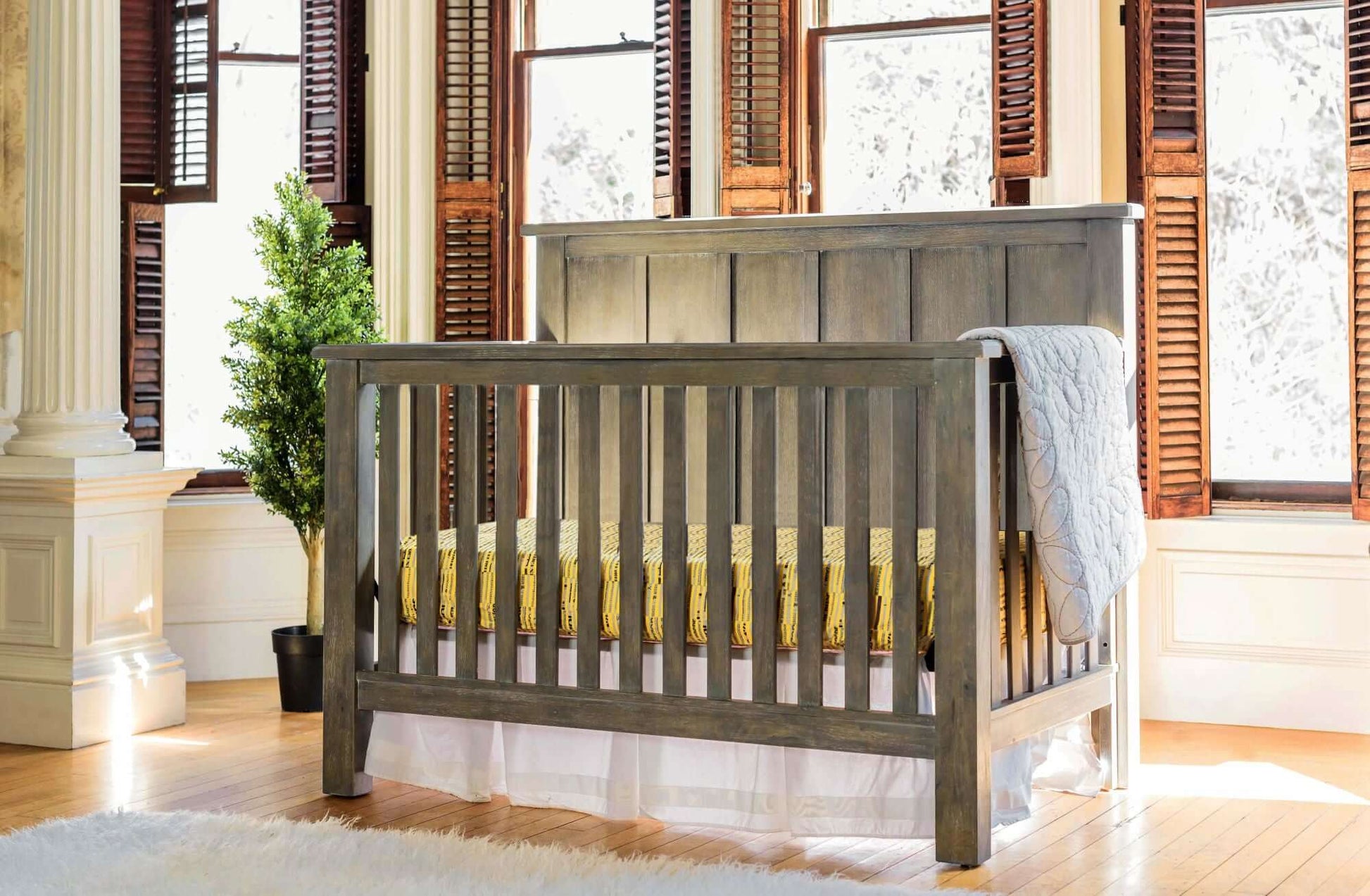 Relic Batten 4-in-1 Convertible Crib - Lifestyle Image of Batten 4-in-1 Convertible Crib Fossil